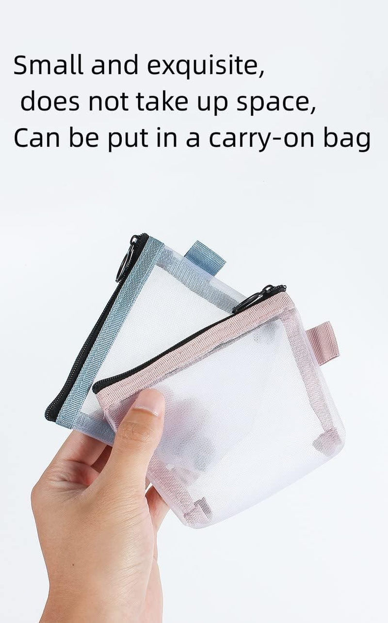 2PCS Mini Makeup Bags, Zipper Mesh, Portable Small Makeup Pouch, Mini Storage Bag for Coin, Lipstick, Jewelry