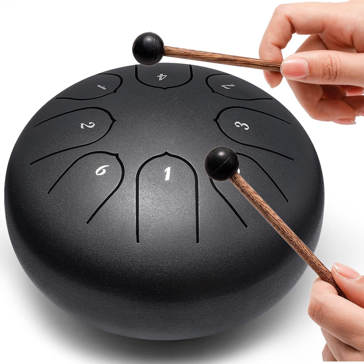 Steel Tongue Drum 6 Inch 8 Notes Hand Drums with Bag Sticks Music Book, Sound Healing Instruments for Musical Education Entertainment Meditation Yoga Chakra - Black image number 4