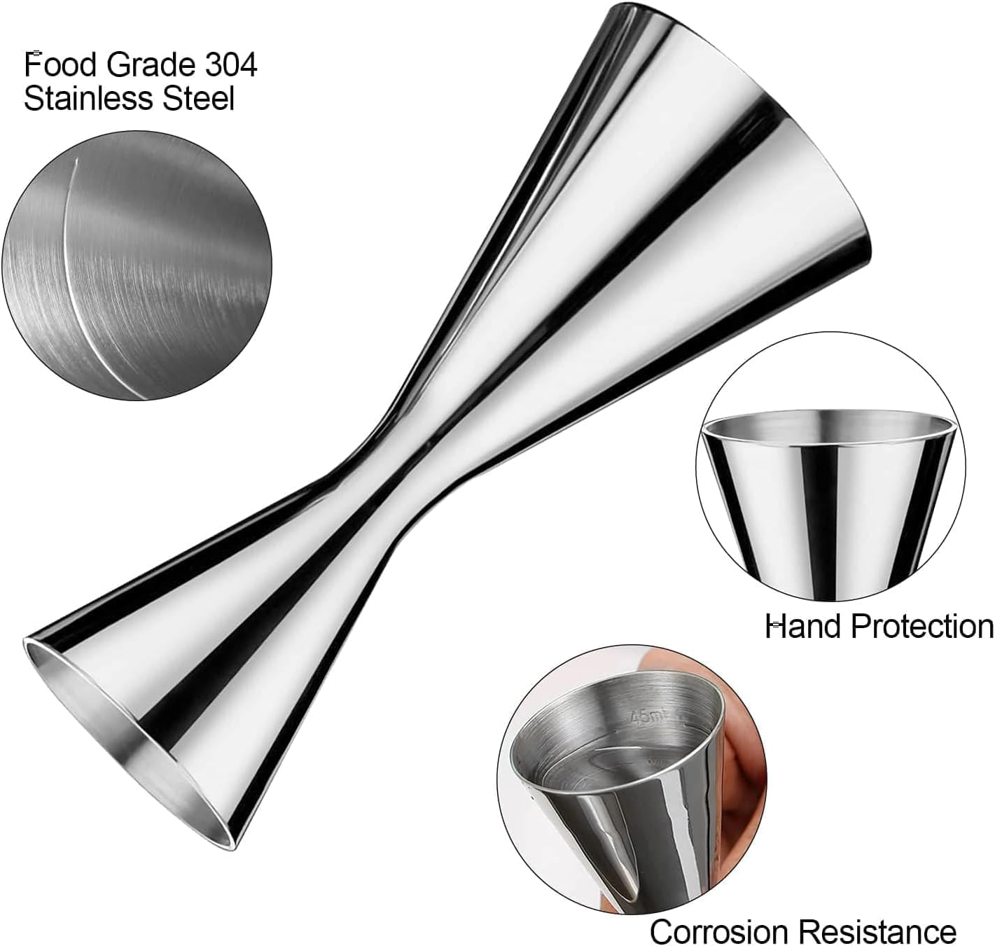 Cocktail Measuring Cup, Cocktail Jigger for Bartenders, Double Jigger with Inner Scale 60/90 Ml, Integrated Scales 304 Stainless Steel Measuring Cup, Bar Measure Dual Spirit Measure Cup, for Bars and Homes image number 1