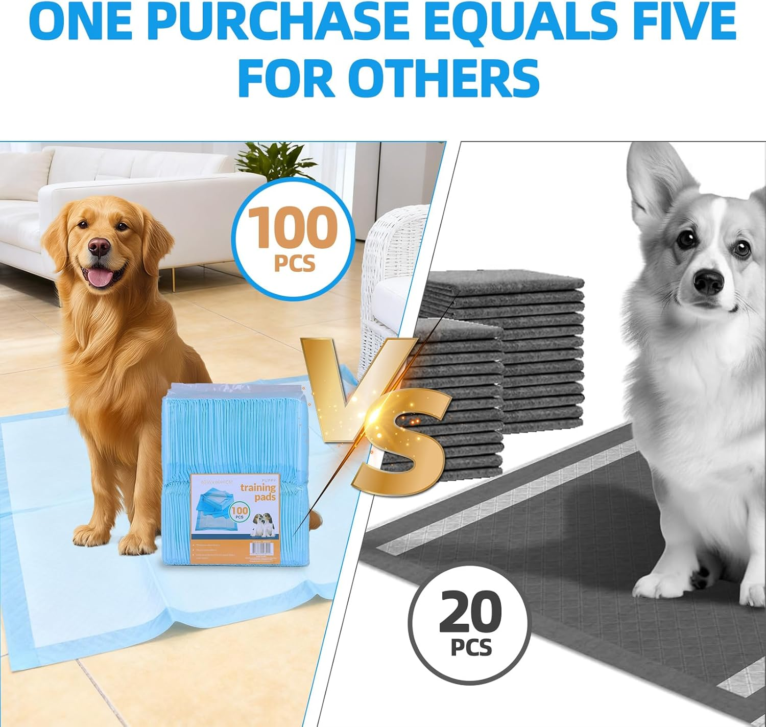 Clevinger Disposable Training Pads 60X60Cm, 100PCS Pet Training Puppy Dog Pee Pads Super Absorbent & Leak-Proof, Disposable Pet Piddle Pad and Potty Pads for Dogs,Puppies,Doggie(1 Pack-100Pcs)