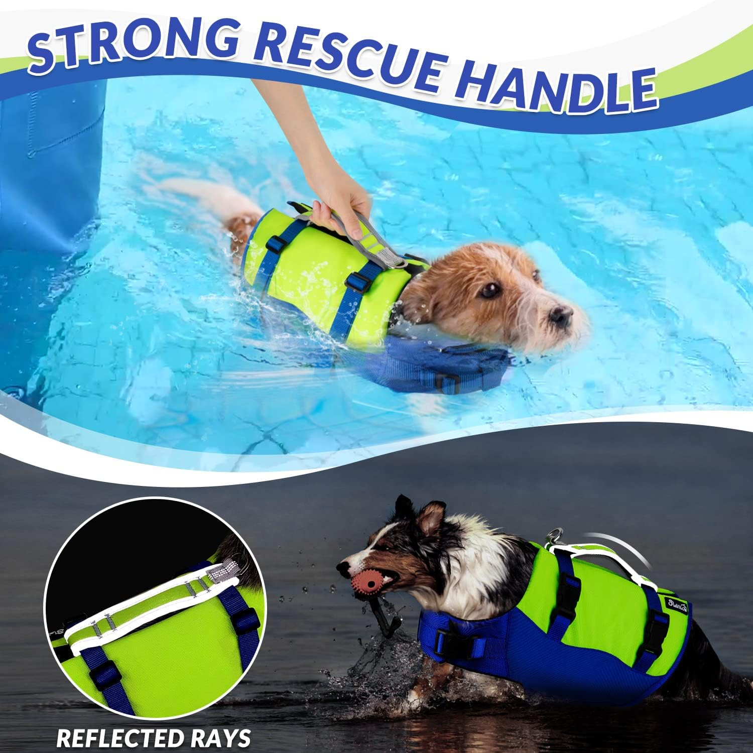 Slowton Dog Life Jacket, Adjustable Dog Life Vest with Reflective Rescue Handle, Pet Safety Flotation Vest for Swimming Boating Pool Beach image number 3