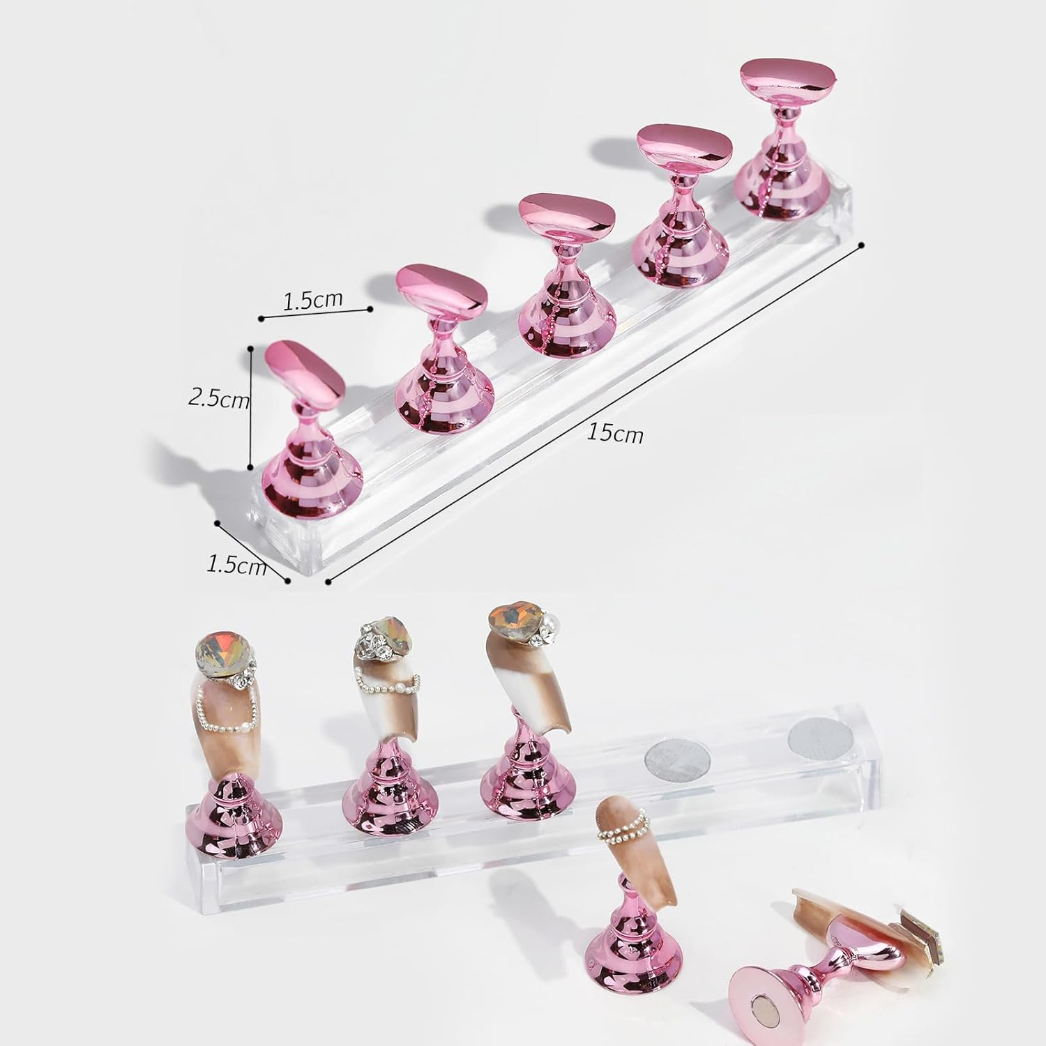 HIGHROCK 2 Sets Magnetic Nail Tip Practice Stand Nail Holders for Painting and False Nail Tip Manicure Tool,Acrylic Nail Display Stand image number 4