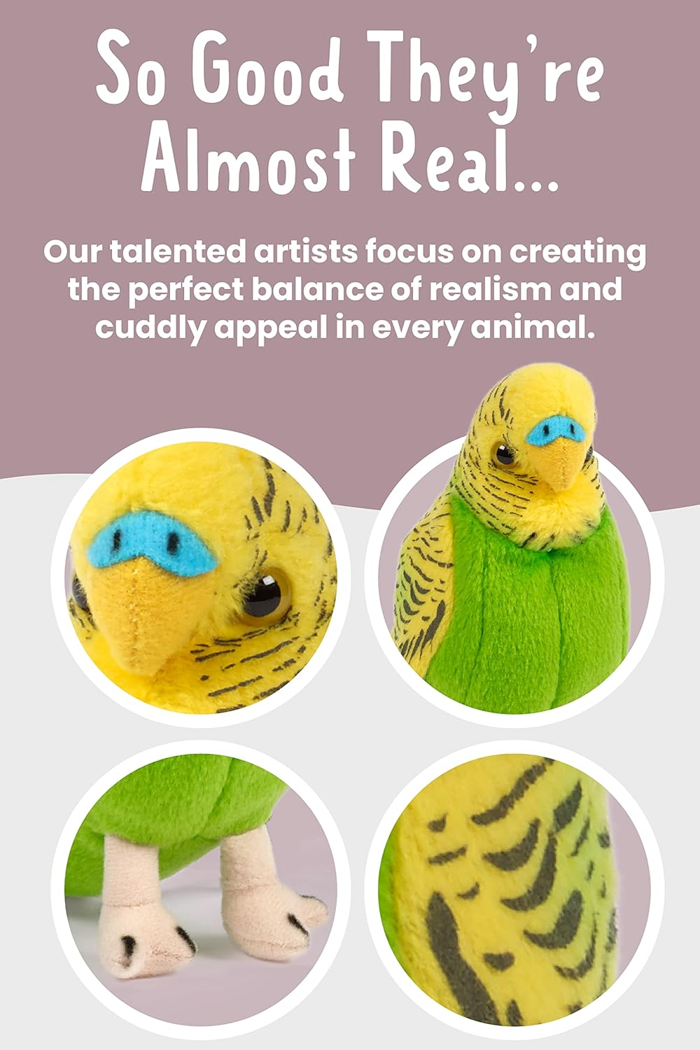Living Nature Yellow Budgerigar with Sound, Realistic Plush Bird Toy, Soft Stuffed Animal for Kids and Collectors, Eco-Friendly Soft Toy with Chirping Sound and Educational Fact Tag image number 5