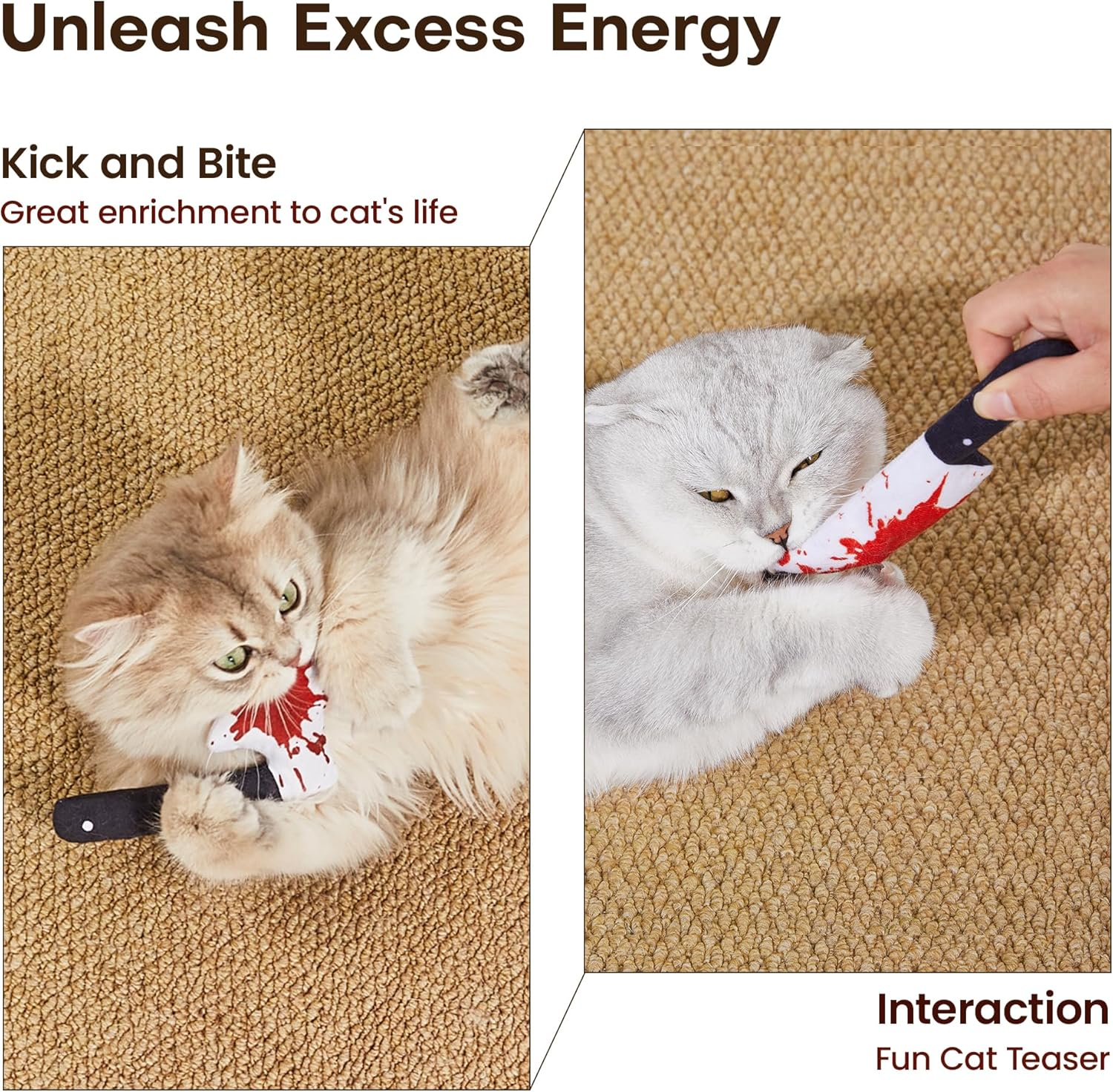 Potaroma 4Pcs Cat Toys, Horror Halloween Knife-Shaped Kitten Catnip Crinkly Sound Toys, Indoor Exercise for All Cat Breeds 6.5 Inches image number 4