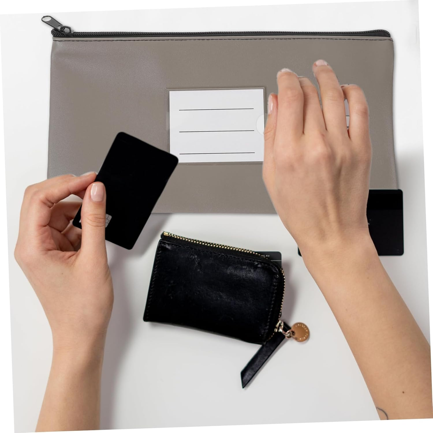 DIYEAH 2Pcs Zippered File Pouch Reusable Document Storage Pouch for Cash Bags and Receipts Organized File Holder Pu Leather image number 3