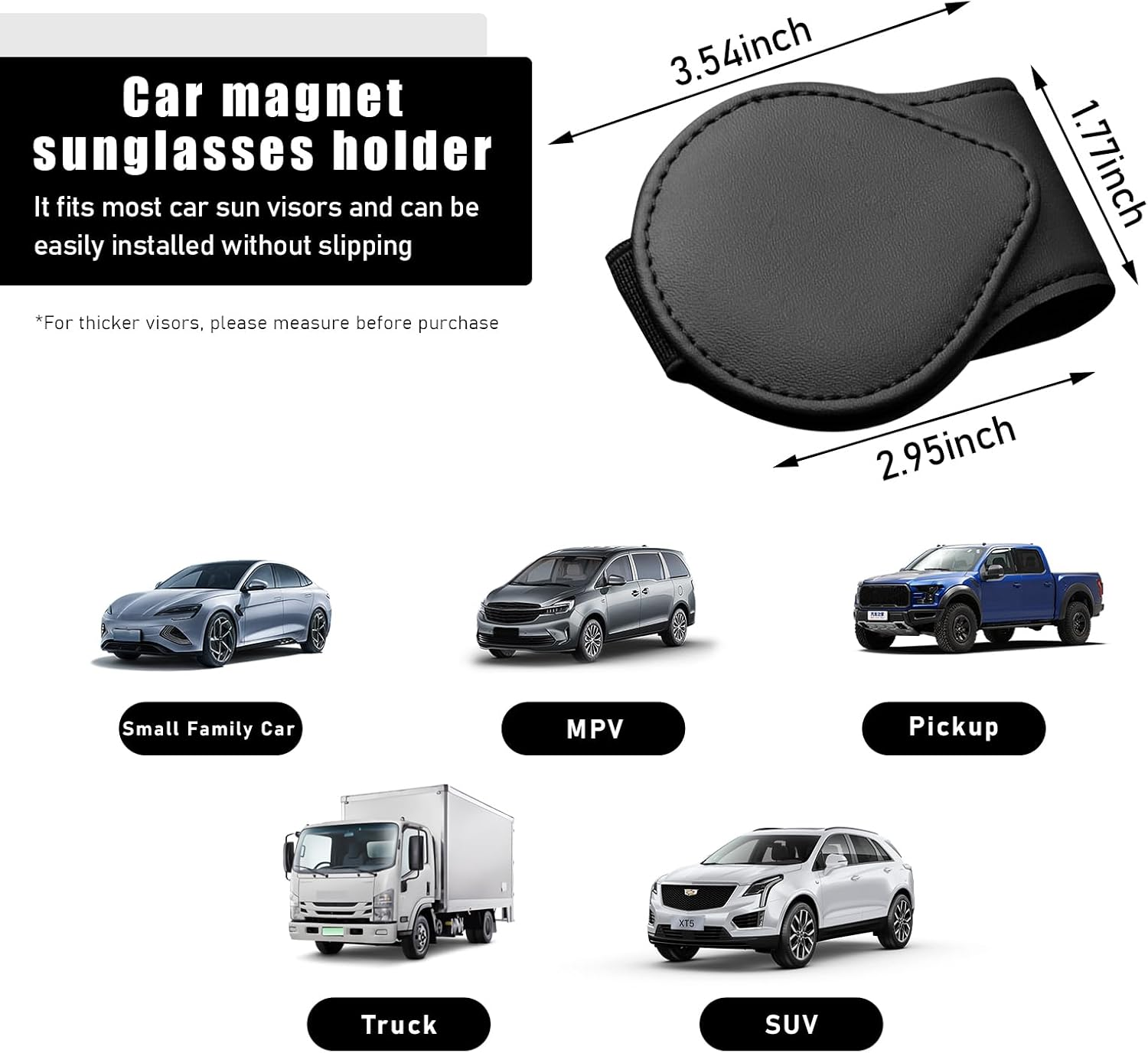 Sunglass Holders for Car Sun Visor,Magnetic Leather Eyeglass Hanger Clip for Car,Car Visor Accessories (Black) image number 4