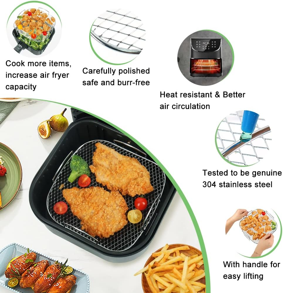 BYKITCHEN 8 Inch Square Air Fryer Rack, Stainless Steel Dehydrator Rack, Square Air Fryer Accessories for Cosori, Instant Vortex, Gourmia, Ninja Foodi Grill and More image number 5