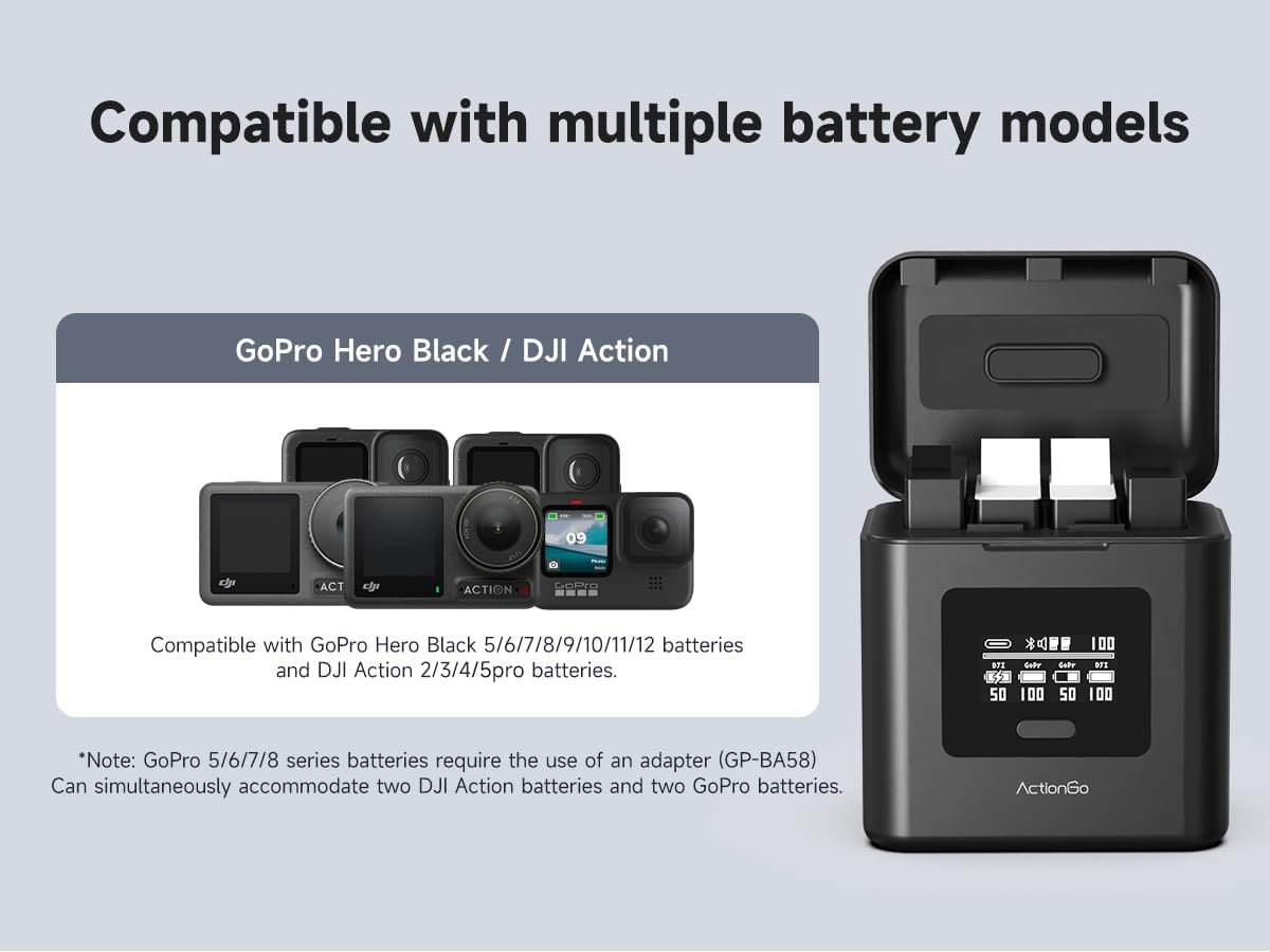 LIMETA Actiongo Compatible with Dji Osmo 360/Action 6/5 Pro/4/3,Gopro Hero 12-5,7000Mah Battery Power Bank+4-Channel Battery Charger for DJI Osmo Action 6,Osmo Action 5 Pro,Osmo Action 4,Osmo Action 3