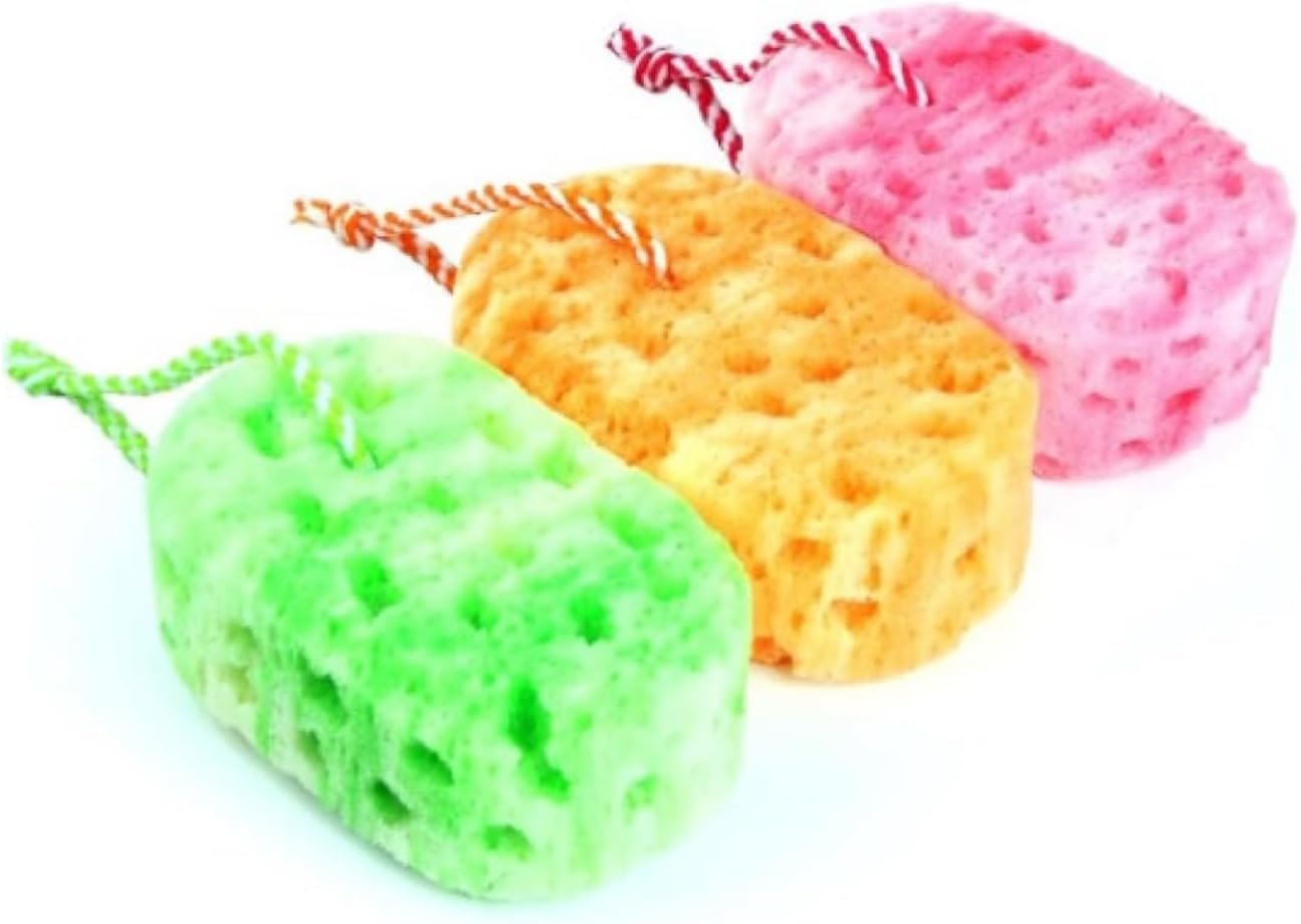 Bath Shower Sponge for Woman Man Relaxing Massage Body Exfoliating Sponge Deep Cleansing (Red+Yellow+Green, 3 PCS) image number 1