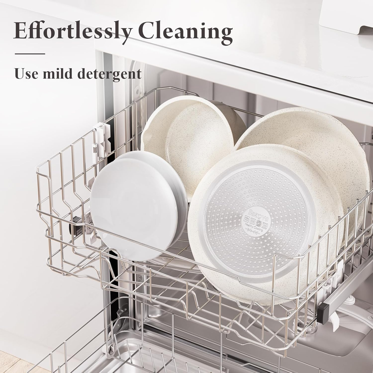 Nonstick Cookware Set, 17Pcs Pots and Pans Set Removable Handles, Induction RV Kitchen Set, Stain & Scratch-Resistant, Dishwasher/Oven Safe, PFAS/PFOA Free, Cream White image number 2