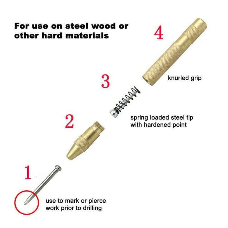 AIMALL 5.12-Inch Heavy Duty Automatic Center Punch Tool, Brass Bodied Spring-Loaded Auto Punch, Hand Tool for Wood and Thin Metal, No Hammer Needed, Adjustable Pressure image number 5
