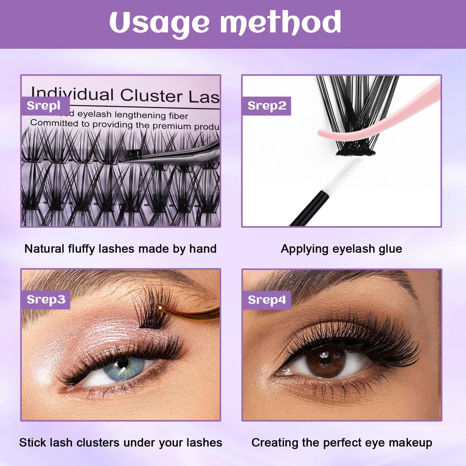 Cluster Lashes 280PCS Wispy Lash Clusters 30D/40D Curl Mixed Tray Extension Lash Clusters Individual Lashes Soft DIY Eyelash Extensions Mixed Tray Eyelash Clusters Natural Look