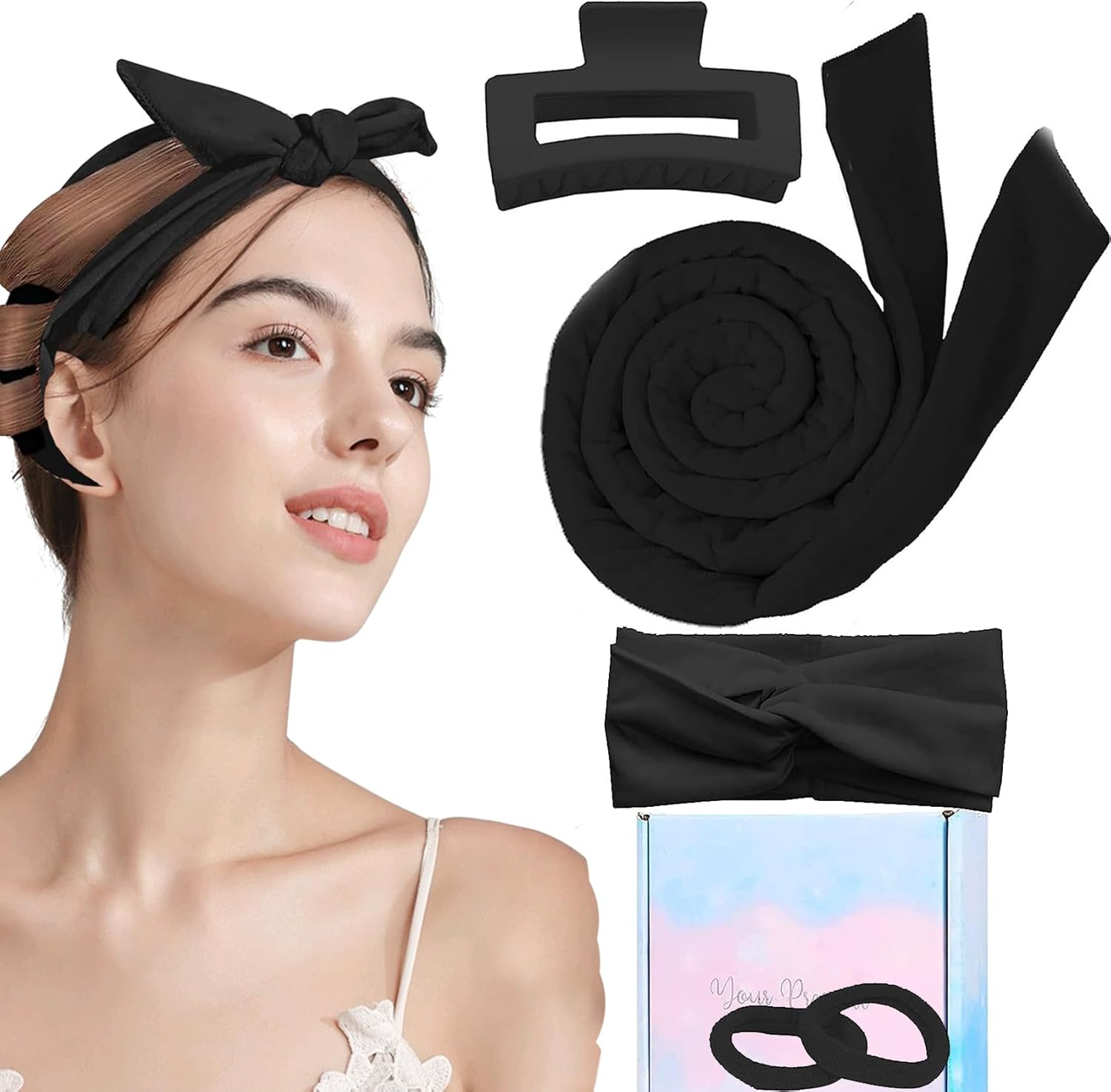 JIEYUCHU Curlers Curls without Heat, DIY Heatless Hair Curler Set, Manual Headband Curler, Hair Band, Wave Formers Overnight for Medium Long Hair (Black) image number 3