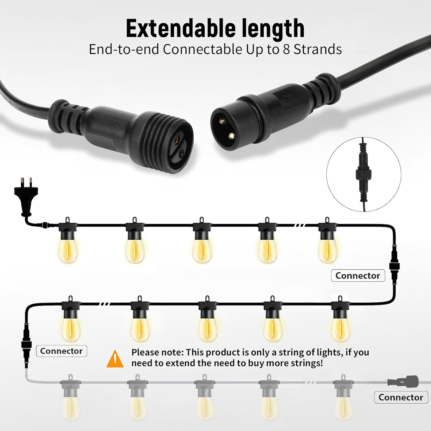 Roccar Festoon Lights Outdoor 30M, 1Pack Outdoor String Lights with 30+2 S14 LED Bulbs, Waterproof and Shatterproof Plug-In Outdoor Lights，2700K Warm White Fairy Lights for Party, Garden, Yard image number 2