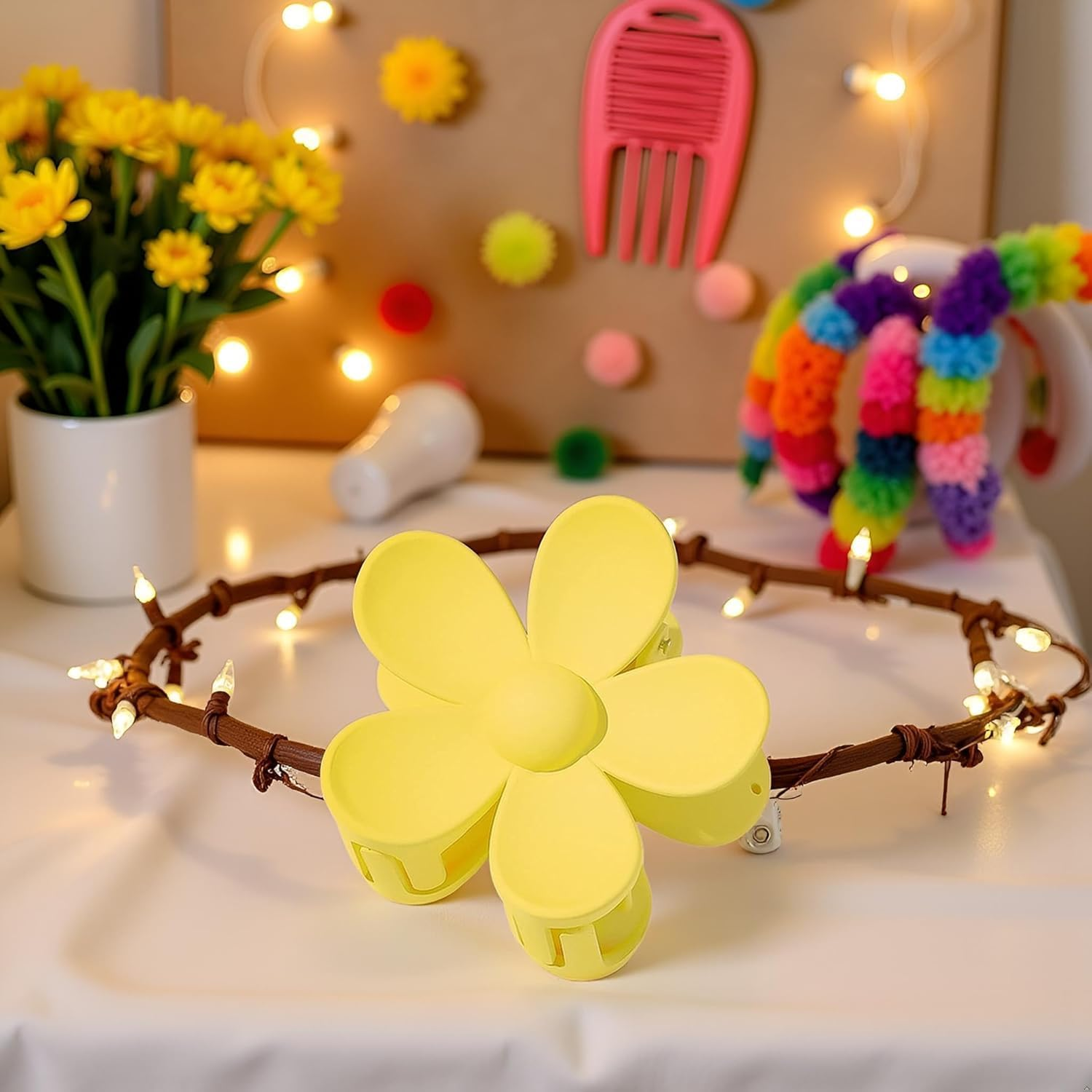 Yellow Flower Shaped Hair Claws Plastic Hair Claws Anti-Scratch Odor Useful Firm Lightweight Hair Accessories for Beauty and Personal Care Clip and Hair Clips image number 5