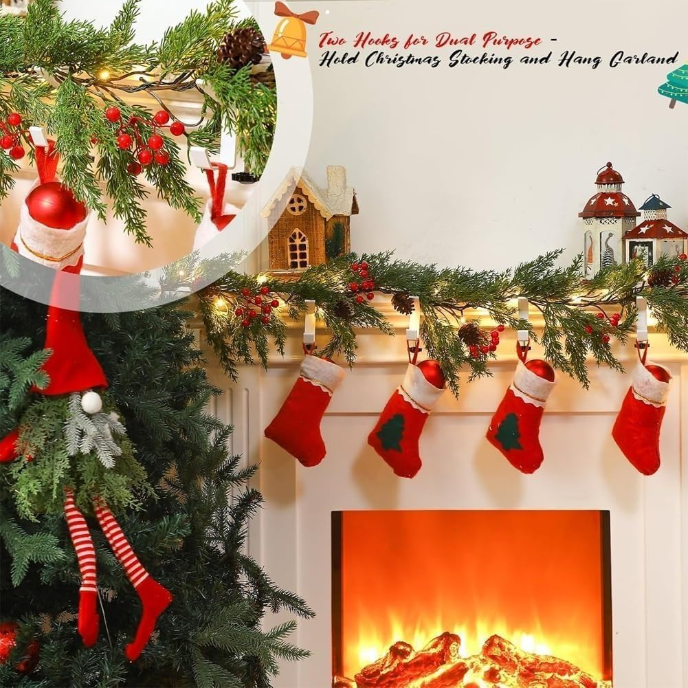 Fireplace Stocking and Garland Hanger, 2 in 1 Garland Stocking Hangers, Christmas Hooks Stocking Holders for Mantle Garland Hanger Mantle Hooks for Home Party Decoration (Black, 6Pcs) image number 2