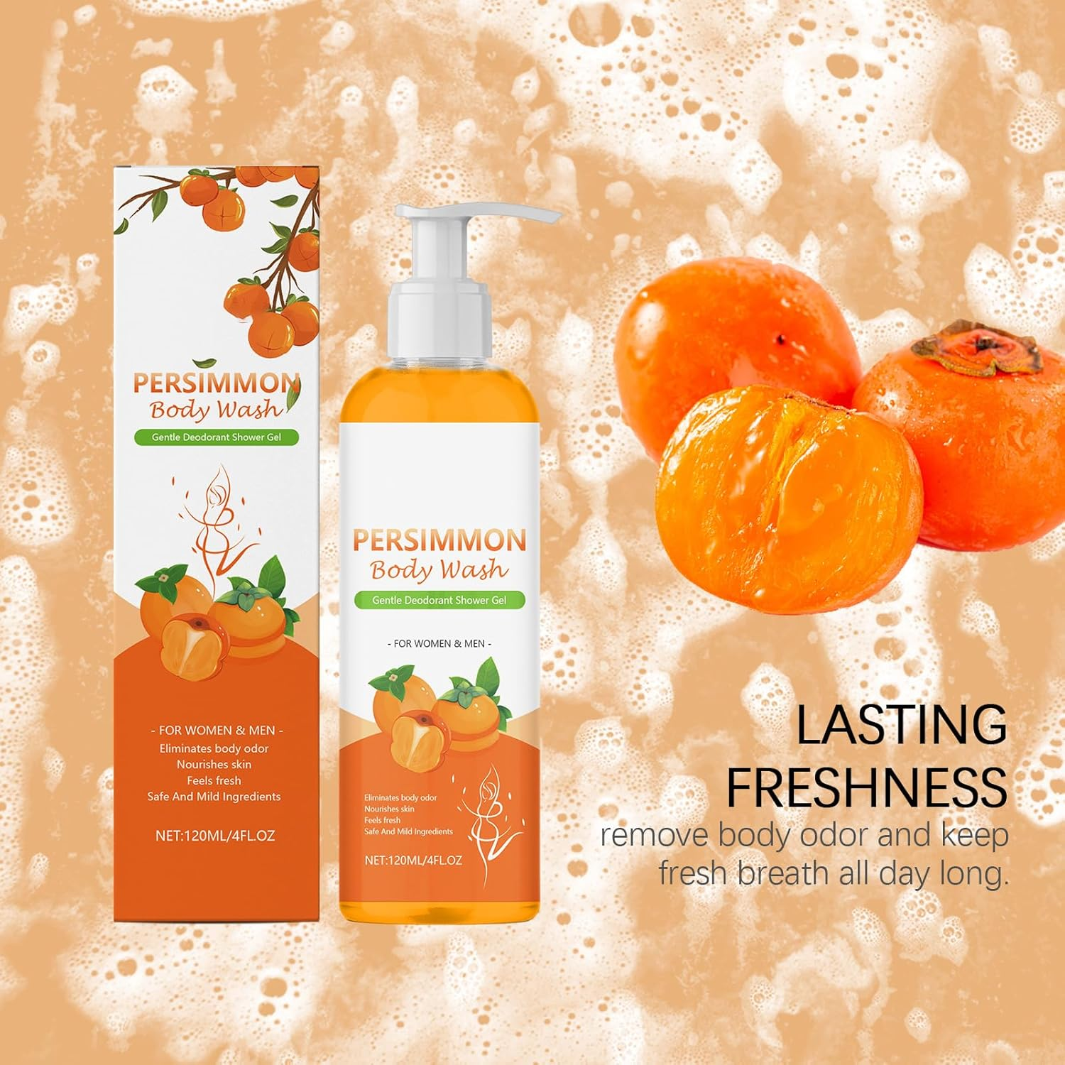 Persimmon Body Wash &ndash; Anti-Odor Natural Shower Gel with Persimmon Extracts for Deep Cleansing & Moisturizing, Persimmon Soap Bar Old People Smell Remover (3) image number 6