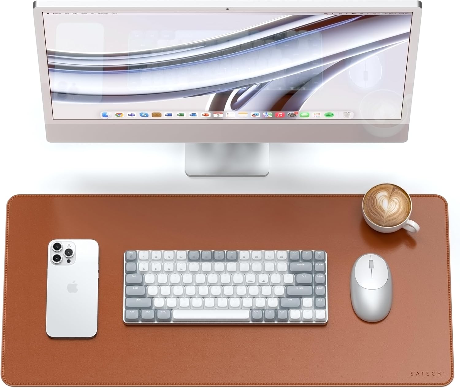 Satechi Vegan Leather Desk Mat, Large Mouse Pad Scratch and Water Resistant, Easy to Clean, Desk Pad for Office and Home, 68 Cm X 31.5 Cm X 0.3 Cm &ndash; Blue