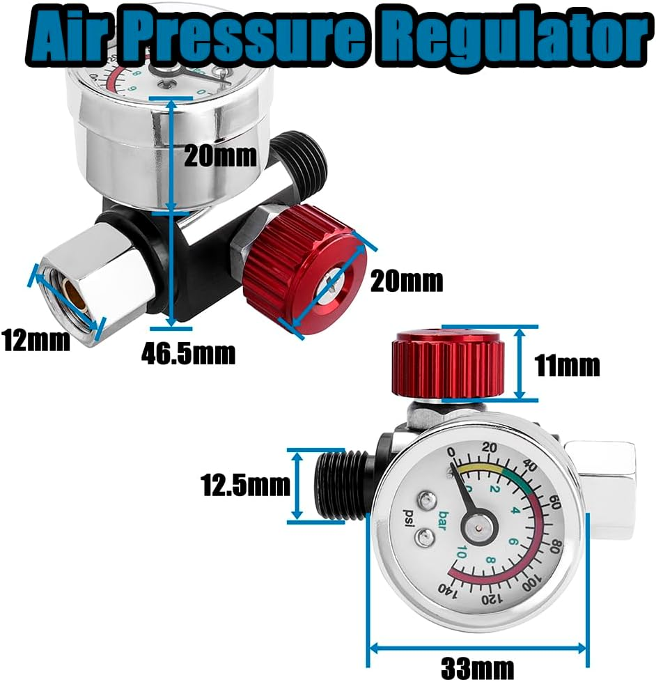 Yakamoz 1/4 Inch Air Pressure Regulator Kit, Professional Paint Spray Gun Adjusting Pressure Regulator Gauge for Pneumatic Tool
