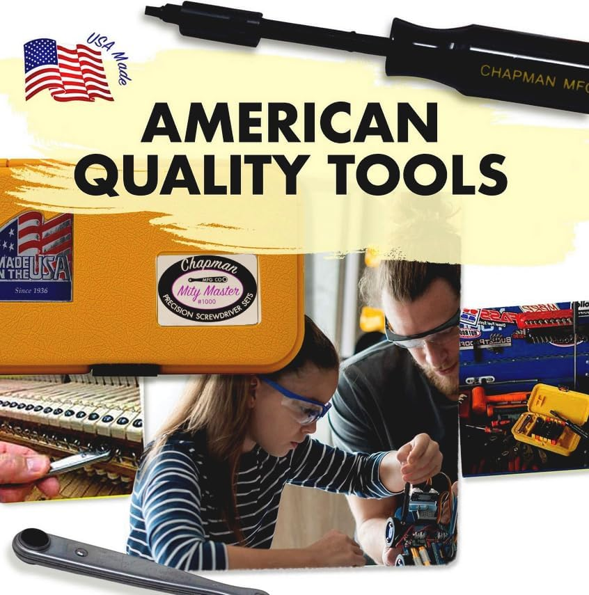 Chapman MFG 1000 Mity Master Set - Includes Phillips, Slotted, SAE & Metric MM Hex, Ball Allen Hex, JIS, Star (For Torx), Robertson Bits, Complete Set 68 USA Made Insert Bits, Mini Ratchet Hand Tool image number 6