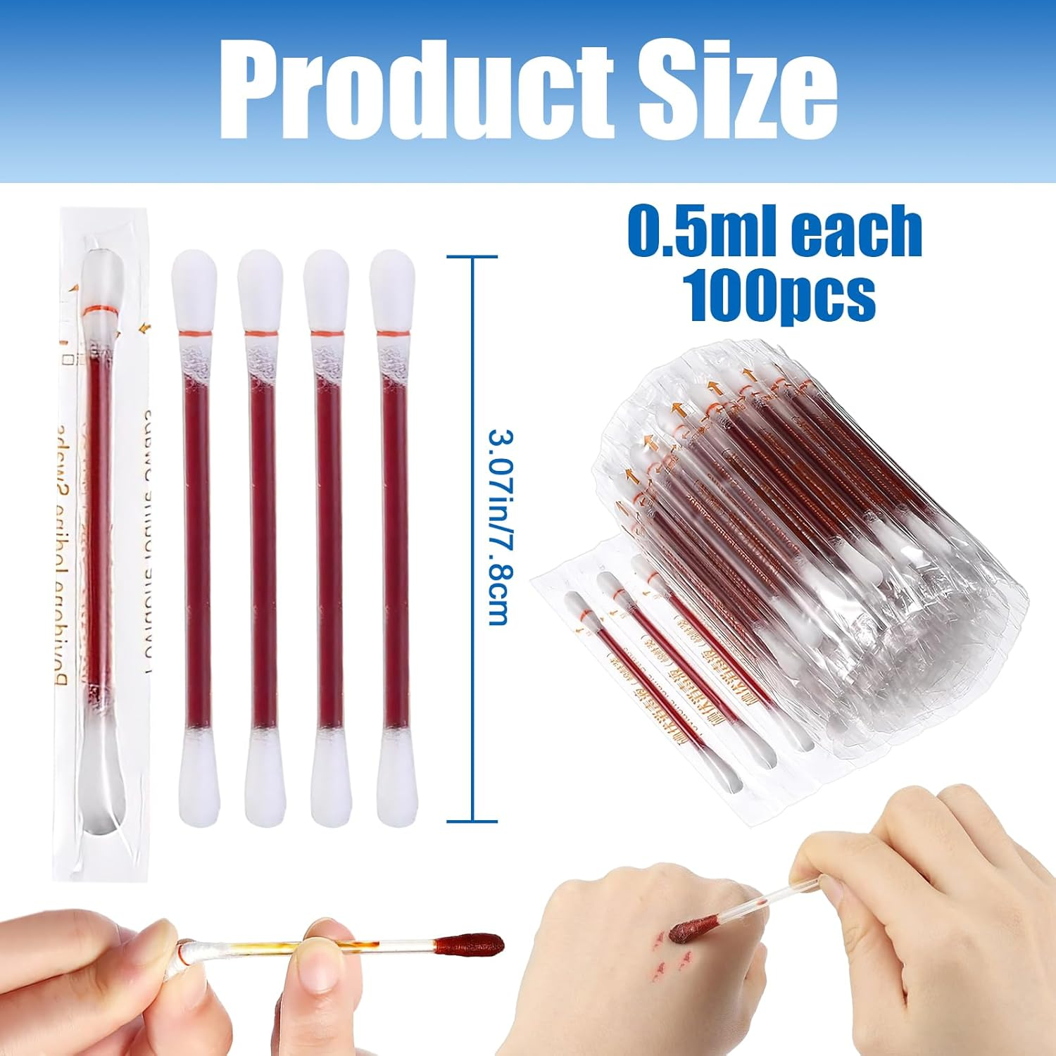 Iodine Swabs, Cotton Swab Iodophor Skin Disinfection Swab Individually Wrapped,100 Pcs Disposable Iodine Swabs, Iodine Swabs Individually Wrapped for Nose Care, Disinfection Wound, Outdoor Supplies