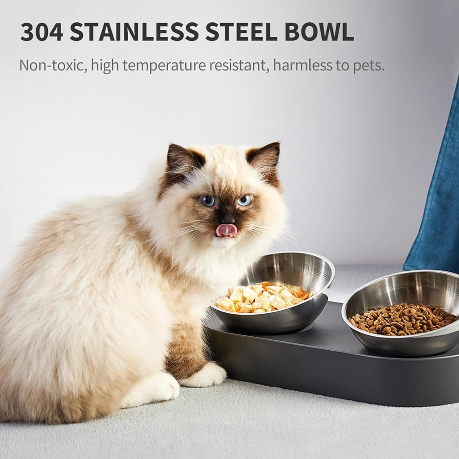 Raised Dog Cat Food Bowl 304 Stainless Steel, PRENDIEEN Elevated Pet Food and Water Bowl Dishes, Elevated Cat Bowls, Non-Slip Tilted Cat Bowl No Spill image number 1
