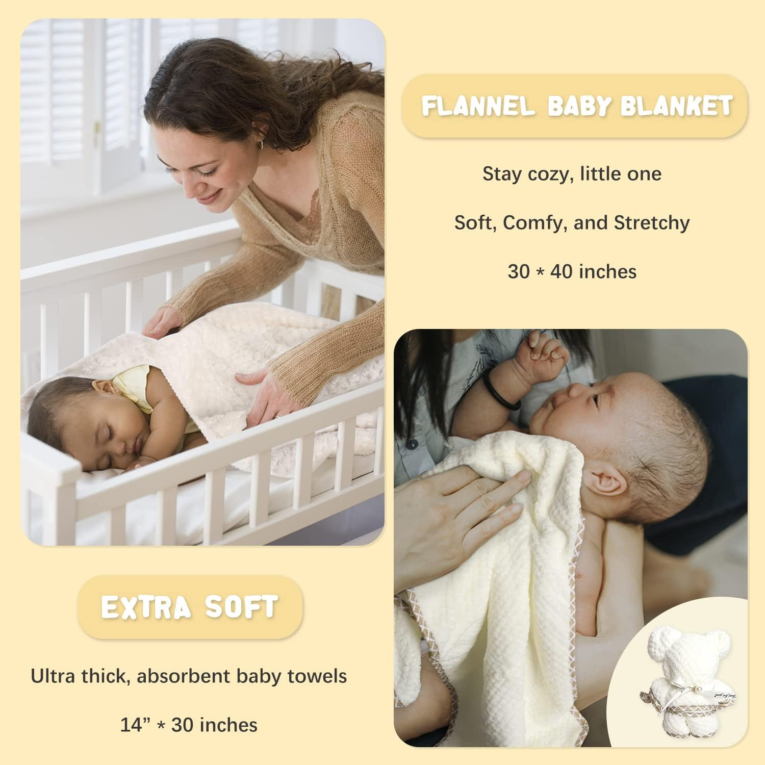 Baby Gift Set, Baby Shower Gifts for Girls Boys, Bear New Baby Gift Basket Include Newborn Rattle Blanket Wooden Keepsake Milestone Cute Bibs Socks Greeting Card, Baby Gift Essentials Stuff image number 6