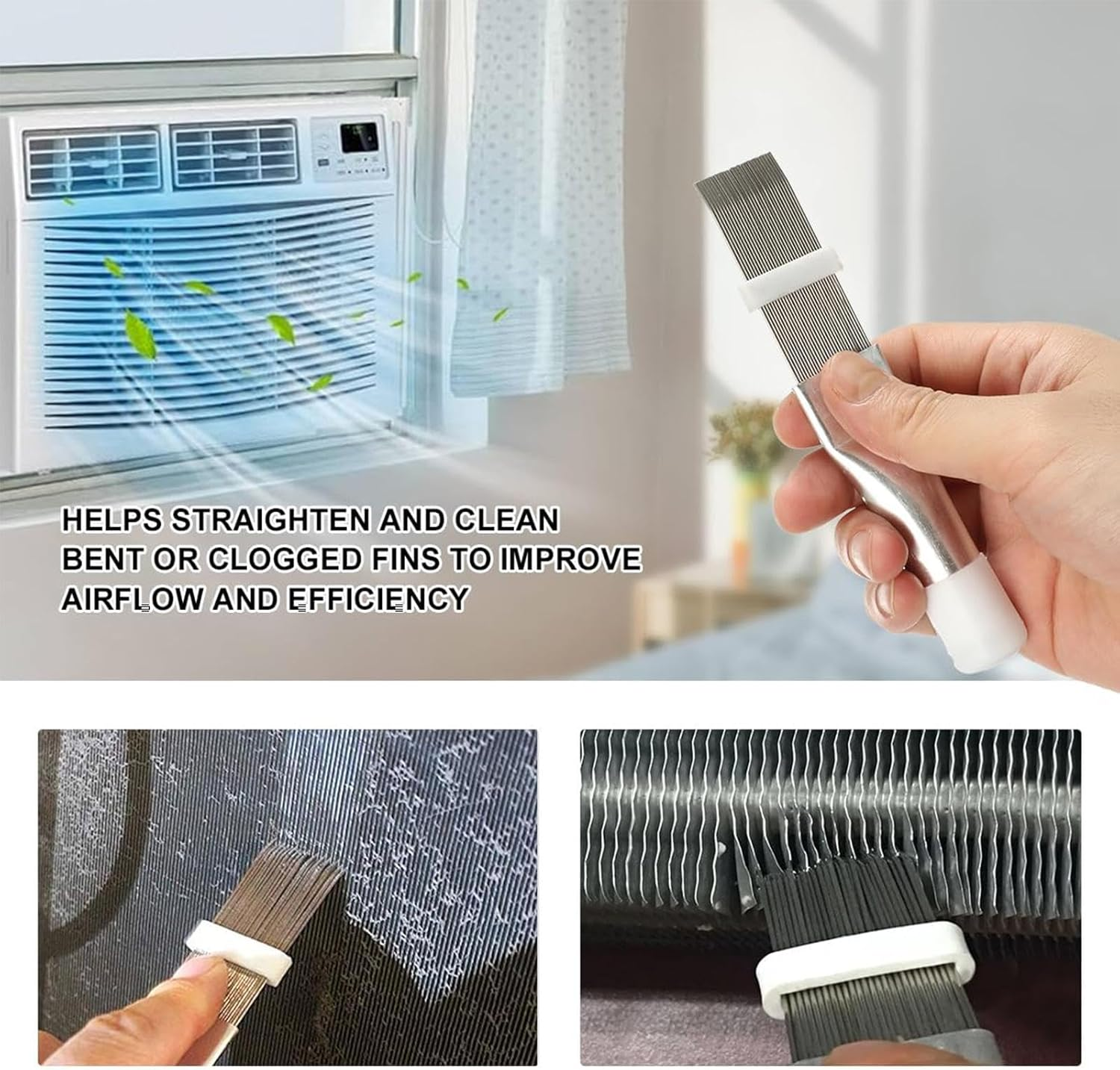 Air Conditioner Evaporator Coil Cleaning Brush AC Condenser Coil Fin Comb Straightener HVAC Cleaner Brush (1 Fin Comb + 1 Dual-Sided Evaporator Coil Cleaner Brush) for Cleaning Air Condition image number 3