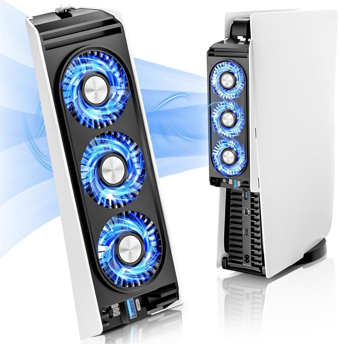 Cooling Fan for PS5 Accessories, Ps5 Cooling Fan, Upgraded Quiet Cooler Fan with Auto Speed, LED & Controller USB Port for PS5 Disc/Digital Edition 2020, Not for PS5 Slim and New PS5 Pro image number 2