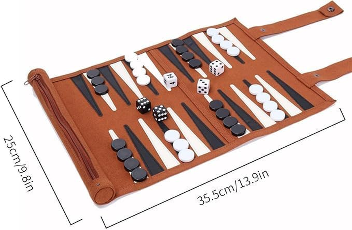 Backgammon Set, Roll up Travel Backgammon Board Game for 2 Players, Luxury Leather Classic Backgammon Set for Board Game(Brown) image number 5