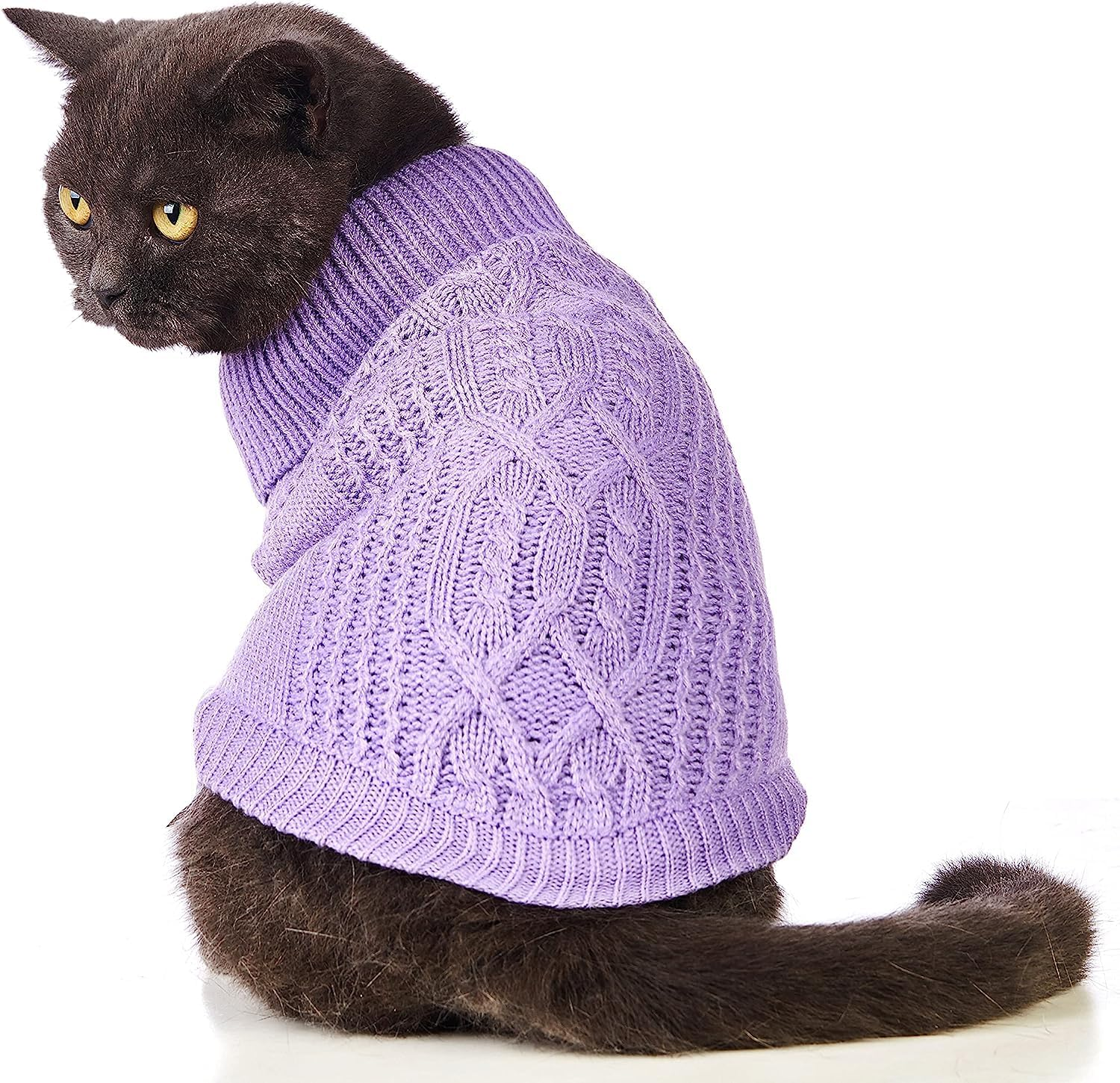 Cat Sweater Turtleneck Knitted Sleeveless Cat Clothes Warm Winter Kitten Clothes Outfits for Cats or Small Dogs in Cold Season (Medium, Grey) image number 6