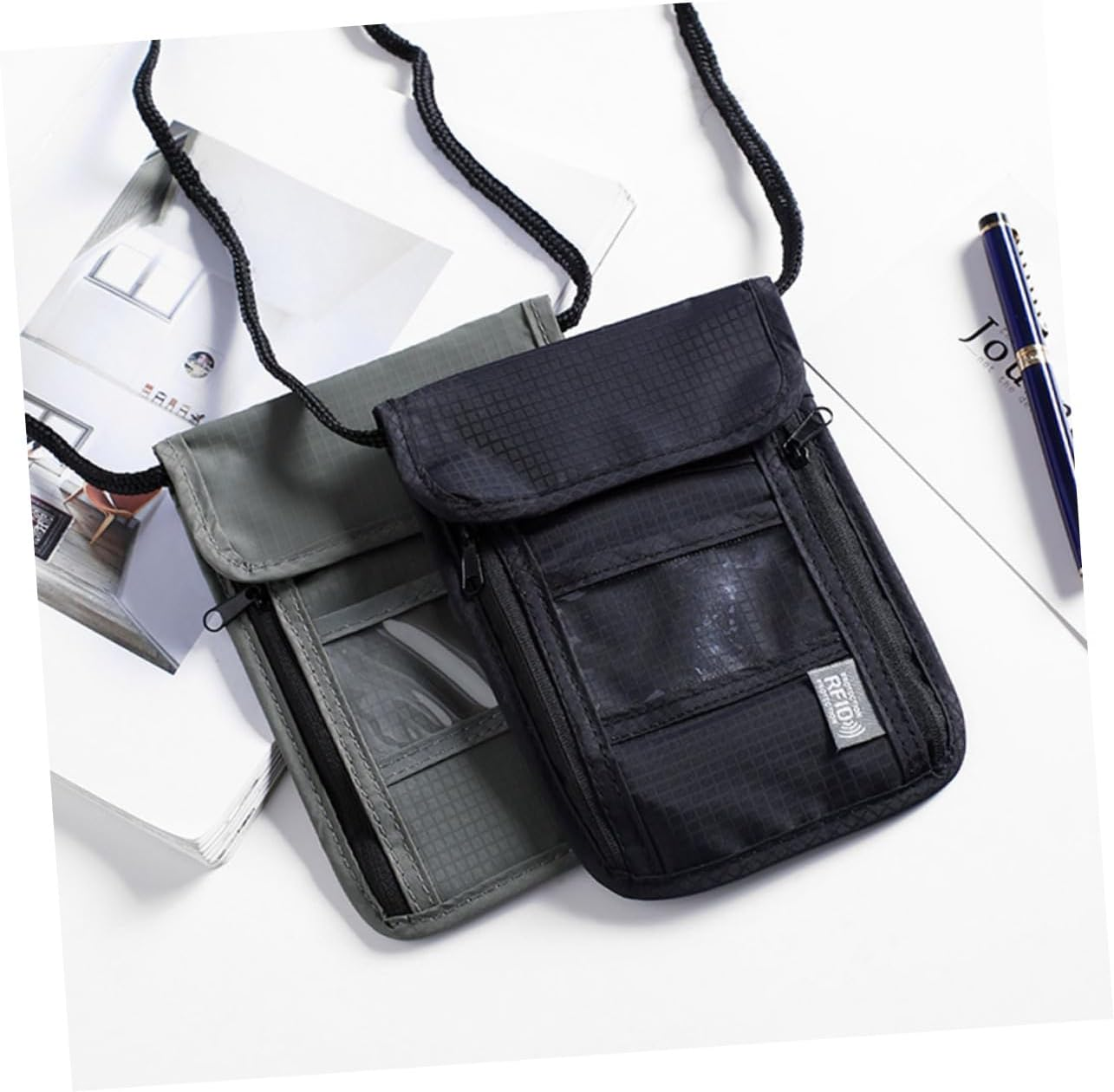 Travel Passport Holder Multi Function Wallet for Neck Hanging Credit Cards and Documents Grey for Travel and Daily Use image number 2