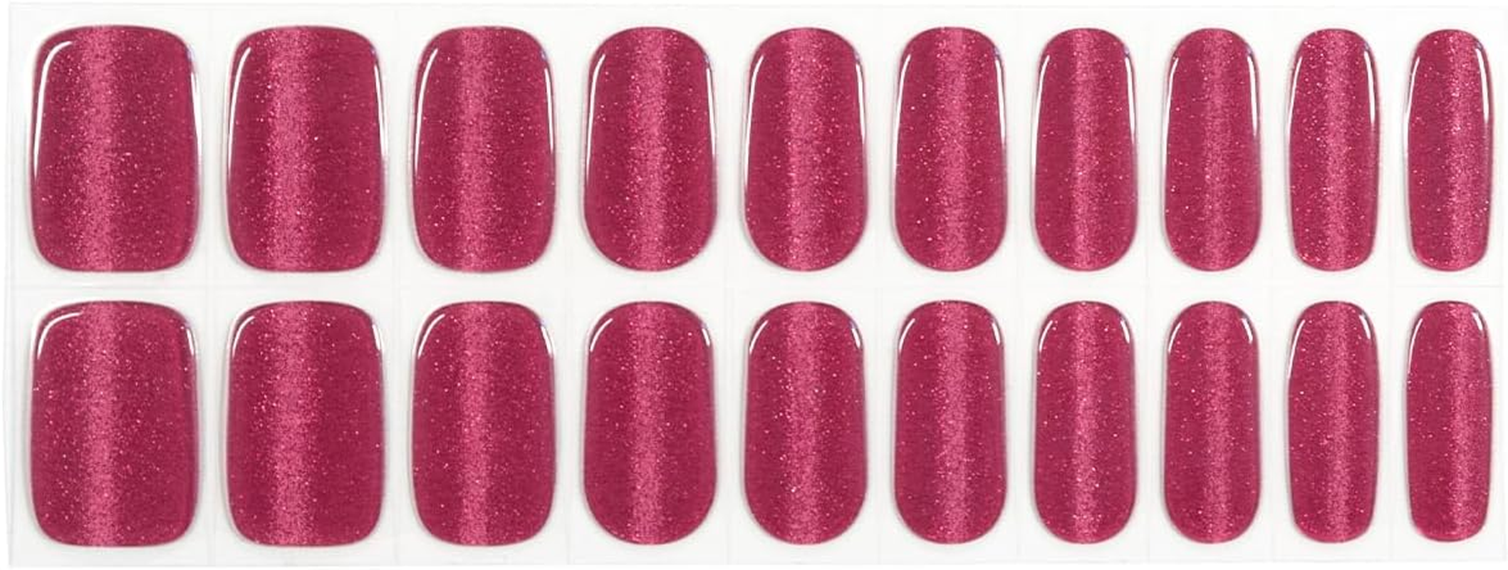 Wilana Gel Nail Stickers - Long-Lasting Semi-Cured Gel Nail Strips - Dark Pink Velvet Magnetic Glitter (Berry Luxe) image number 4