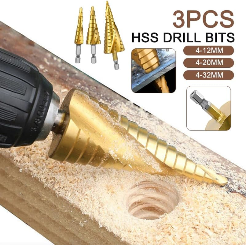 LEDON 3 Pcs HSS Steel Step Cone Drill Titanium Metal Hole Cutter Bit Set 4-12/20/32Mm image number 3