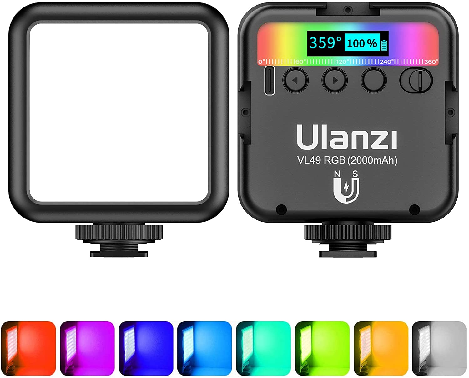 ULANZI VL49 RGB Video Lights, LED Camera Light 360&deg; Full Color Portable Photography Lighting W 3 Cold Shoe, 2000Mah Rechargeable CRI 95+ 2500-9000K Dimmable Panel Lamp Support Magnetic Attraction image number 1