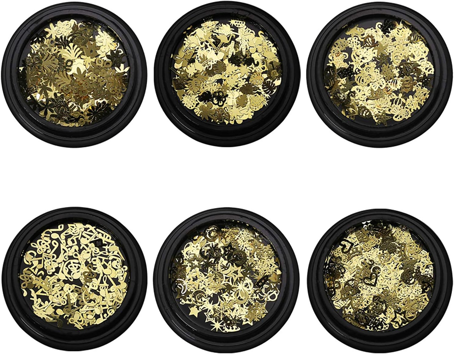 6 Boxes Nail Stickers Nail Jewelry Sequins Metal Plating Sheet Small Black Box Mixed image number 2