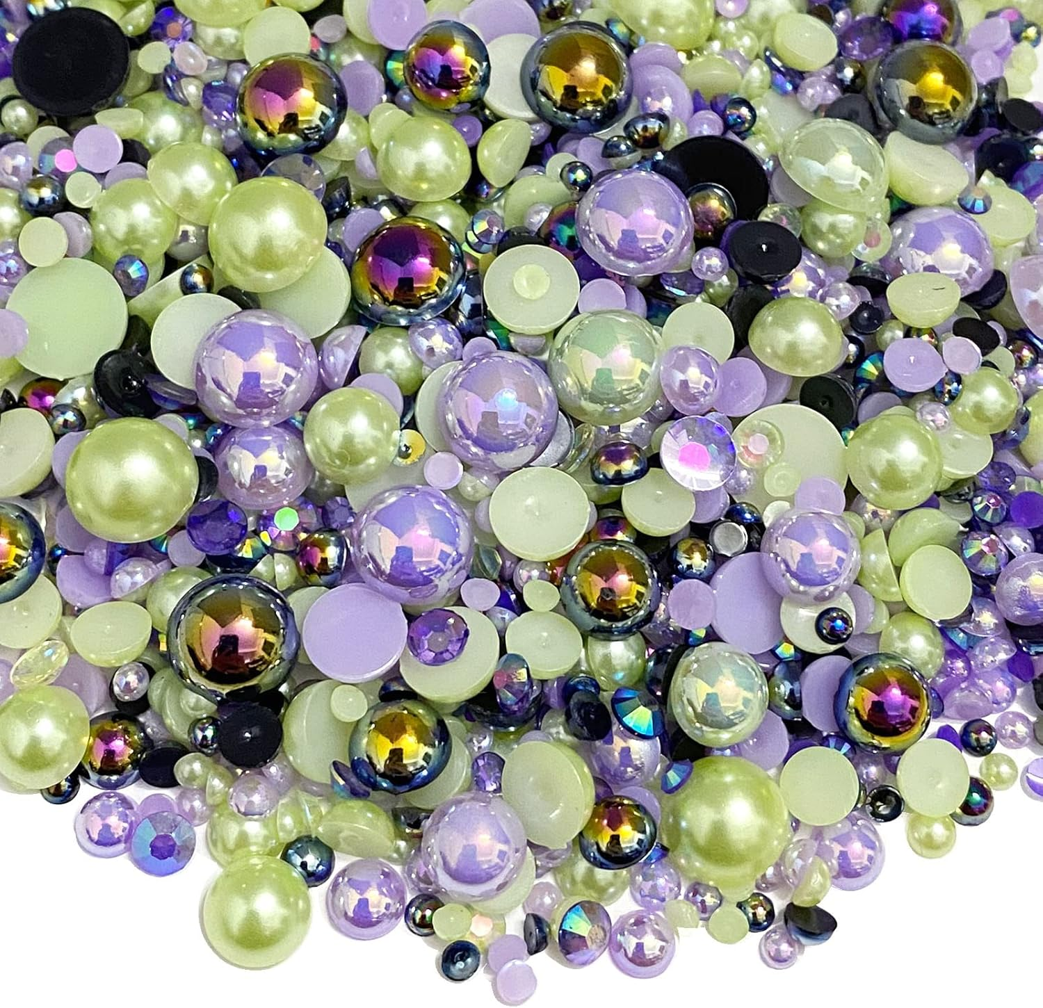 50G Mix Flatback Resin Rhinestones Half round Pearls Mixed Size 3Mm-10Mm AB Color Half Pearls Resin Rhinestones for DIY Craft Nail Art Shoes Clothes Tumblers Scrapbooking (Gold Series)