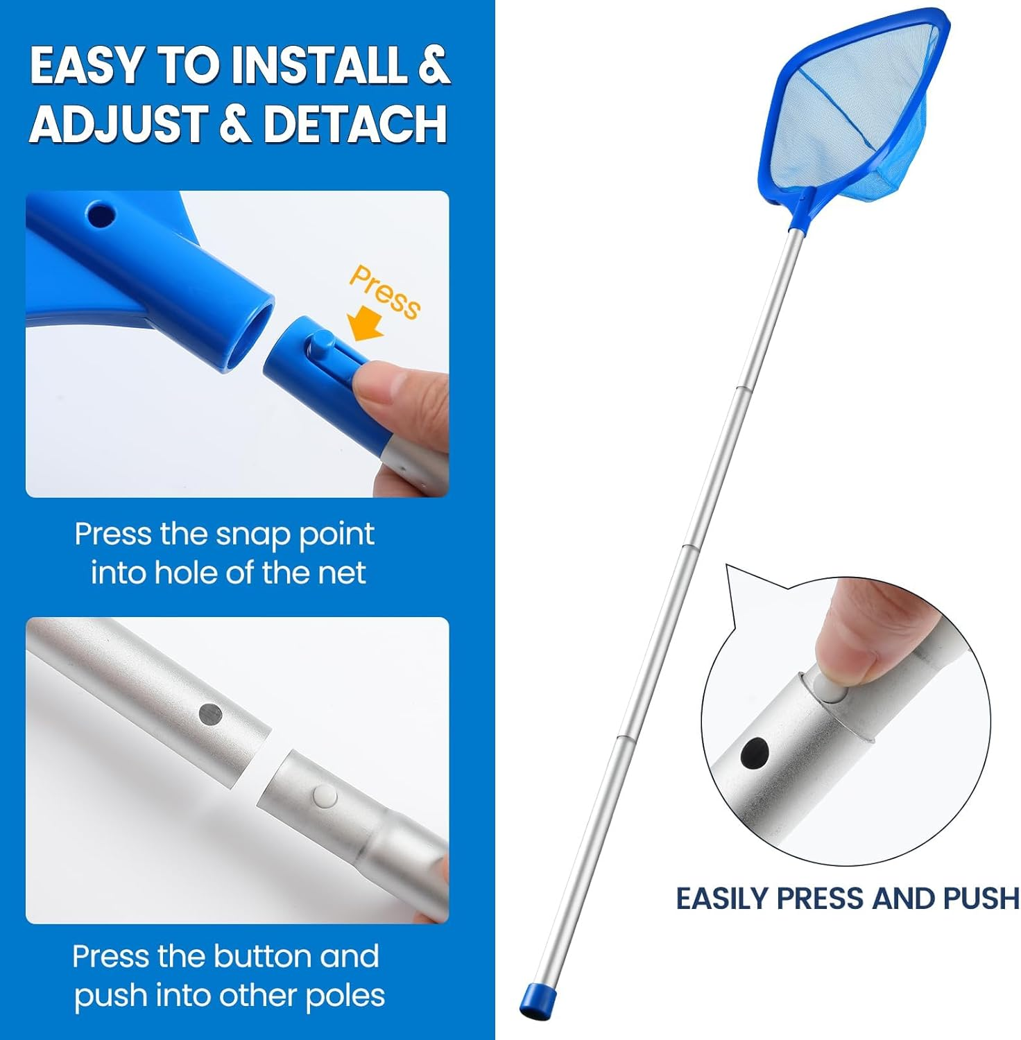 Pool Skimmer Net Deep Pool Leaf Net with Reinforced Frame Large Capacity Rake for Cleaning, Debris Pickup Removal image number 1