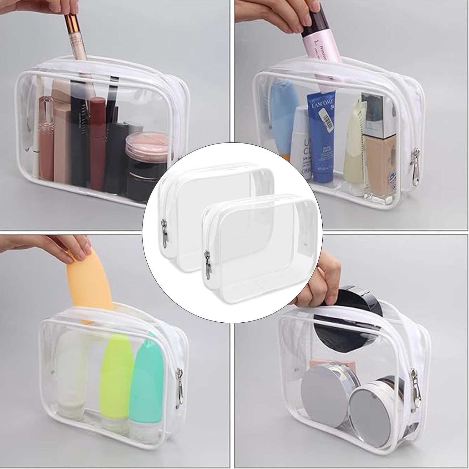 LINKPEACE TSA Approved Toiletry Bag, Cosmetic Bags 2 Pack with Zipper Carry on Airline Airport Travel Accessories, PVC Makeup Bags for Travel, Quart Size Travel Bags for Men and Women-White