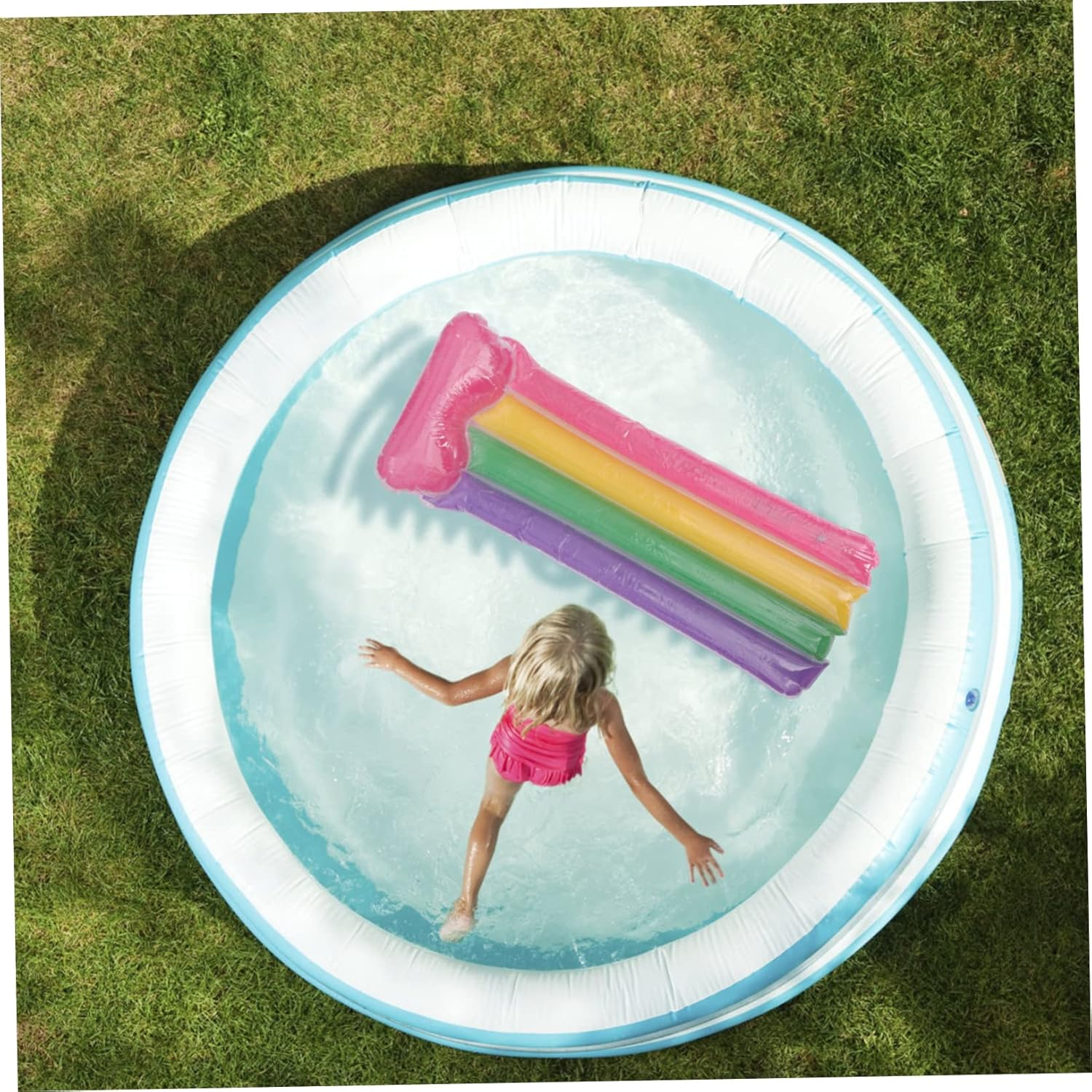 Creative Floating Swimming Board Inflatable Pool Rainbow Pattern for Boys and Girls image number 3