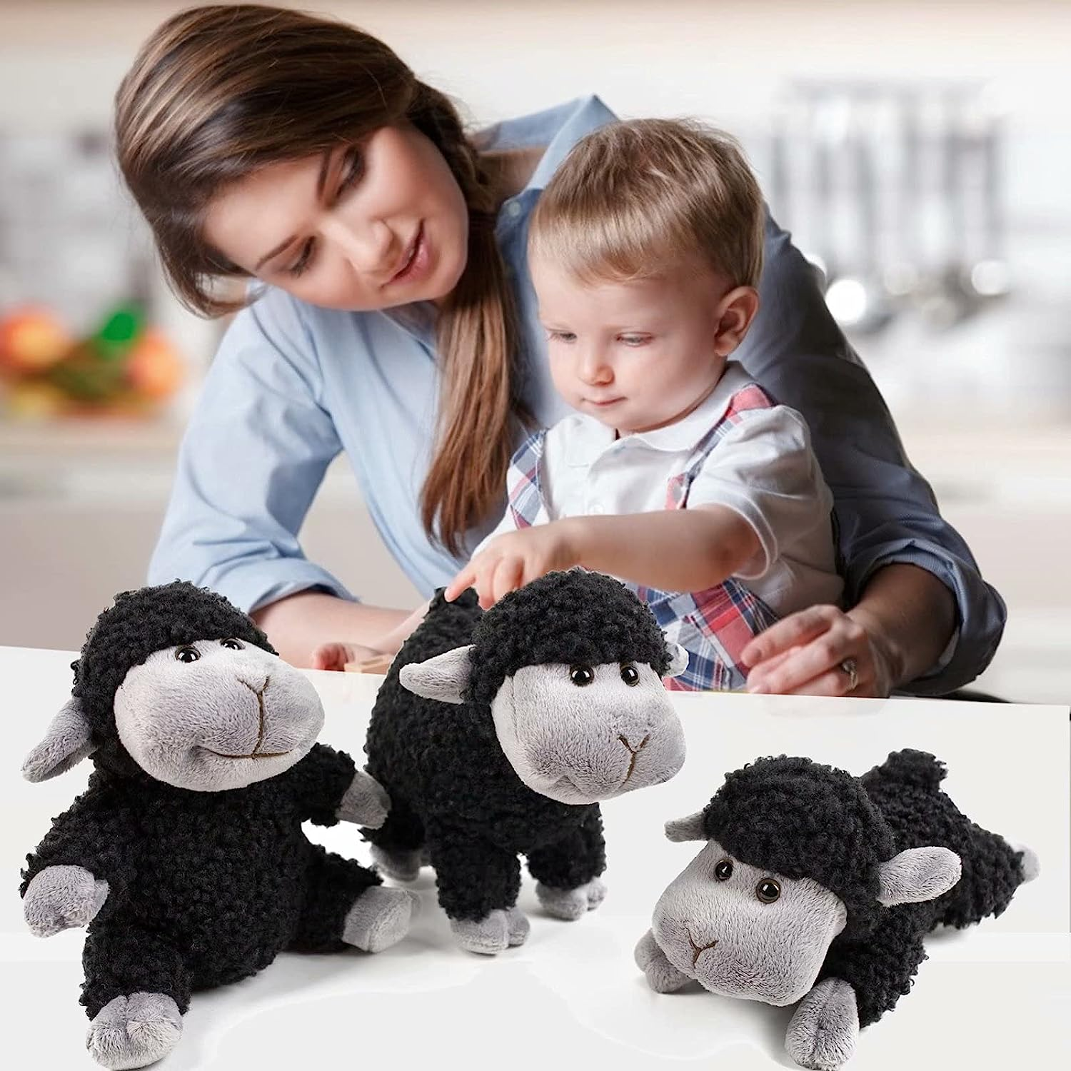Stuffed Animal Lamb Plush Toy 3 Pcs - Cute and Soft Sheep Gifts for Kids, Boys and Girls - Black Lamb Toys - Black Sheep image number 5
