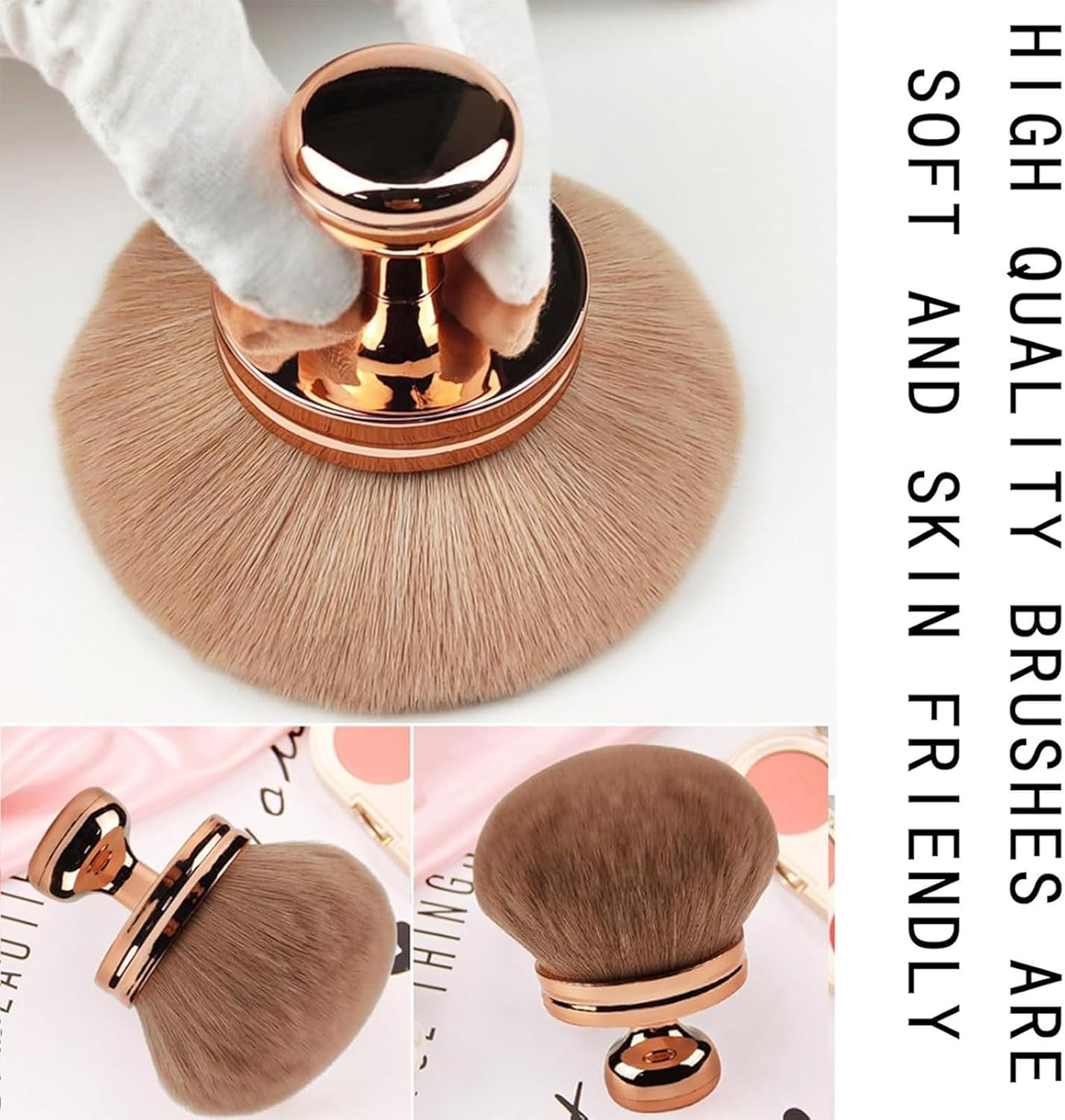 Kabuki Brush, Self-Tanning Brush, Powder Brush, Large Powder Brush, Golden Brush for Flawless Make-Up, Ideal for Face and Body, Perfect for Travel and Home, Perfect Gift for Women image number 6