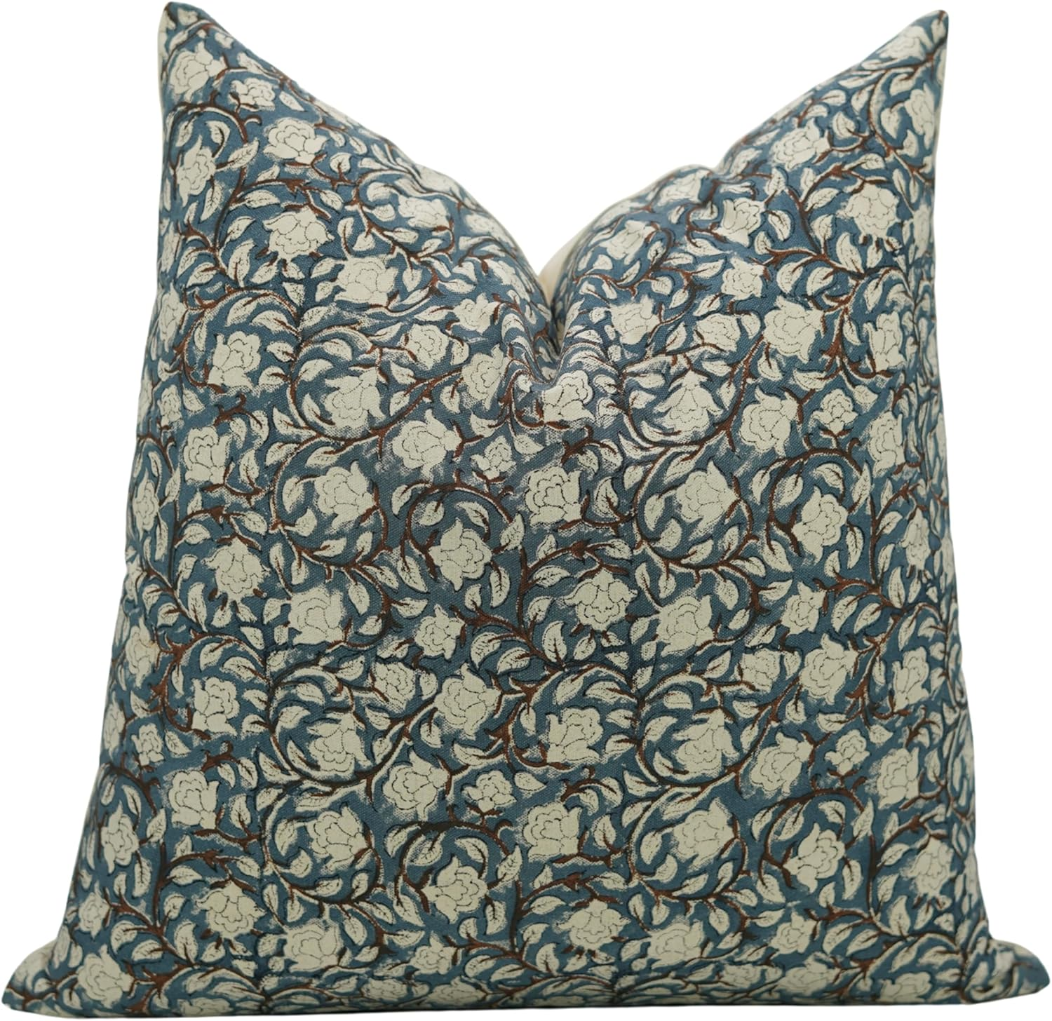 Fabritual Duck Canvas Fabric Handmade Block Floral Print 18X18 Inch Throw Pillowcase Cushion Cover Decorative for Outdoor,Farmhouse, Living Room, Sofa, Bed and Couch (Blue-Amritvella) image number 6