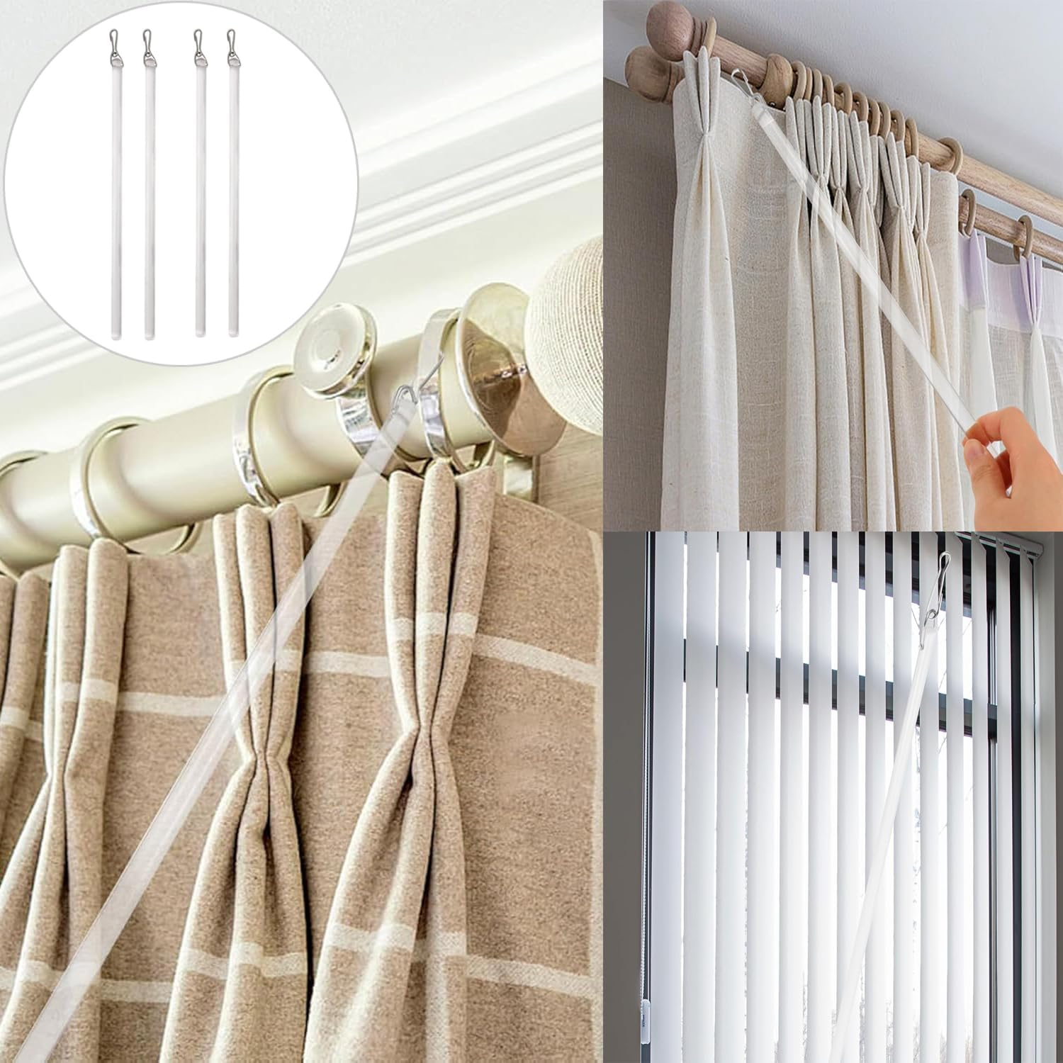 Yharnamite 4 Pcs Clear Acrylic Drapery Wand, Invisible Pull Rod with Hook for Opening and Closing High Hanging Drapes & Heavy Curtains in Homes & Offices image number 5