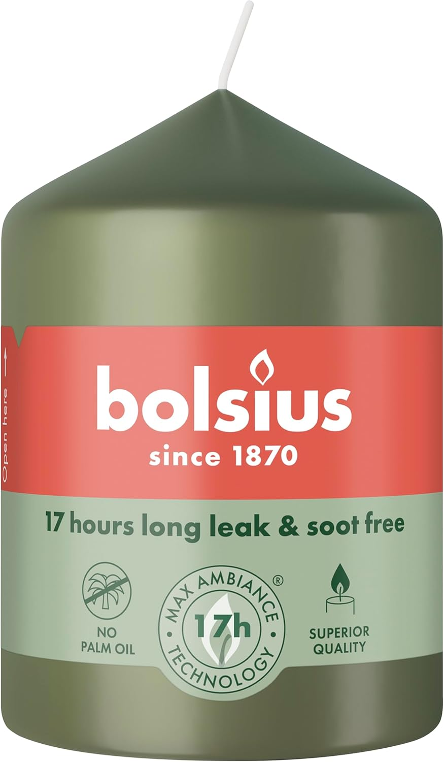 Bolsius - Essentials - Pillar Candle - Olive Green - 8 Cm - Length Burning Time 17 Hours - Unscented - Natural Plant Wax - without Palm Oil image number 3