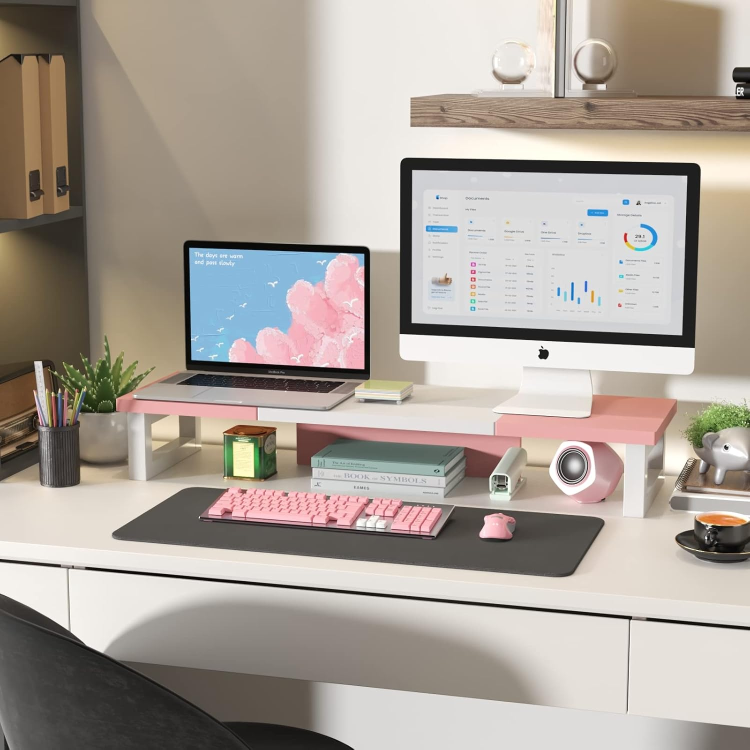 WESTREE Dual Monitor Stand Riser-Monitor Stand Riser for 2 Monitors, Sturdy Computer Monitor Stand, Multi-Purpose Desktop Storage Stand for Computer,Laptop,Printer,Tv image number 2