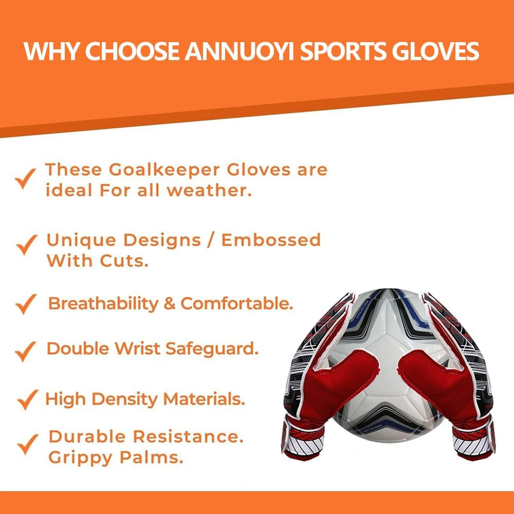 Goalie Gloves, Football Goalkeeper Gloves, Kids & Youth Football Goal Keeper Gloves Strong Grip for the Toughest Saves with Finger Spines to Give Splendid Protection to Prevent Injuries image number 3