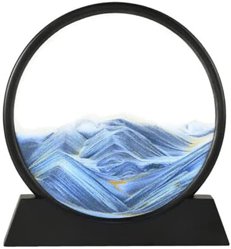 Moving Sand Art Picture round Glass Quicksand Painting 3D Deep Sea Sandscape, Decorative Artwork, 7.09X7.48 Inches