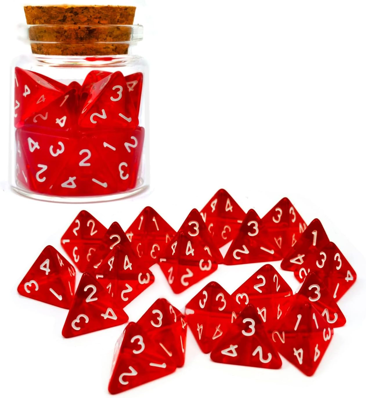 Bescon Standard Sized Transparent Red D4 Dice 20Pcs Healing Potion Bottle, 20Pcs D4 Health Potion Dungeons and Dragons Accessory image number 4