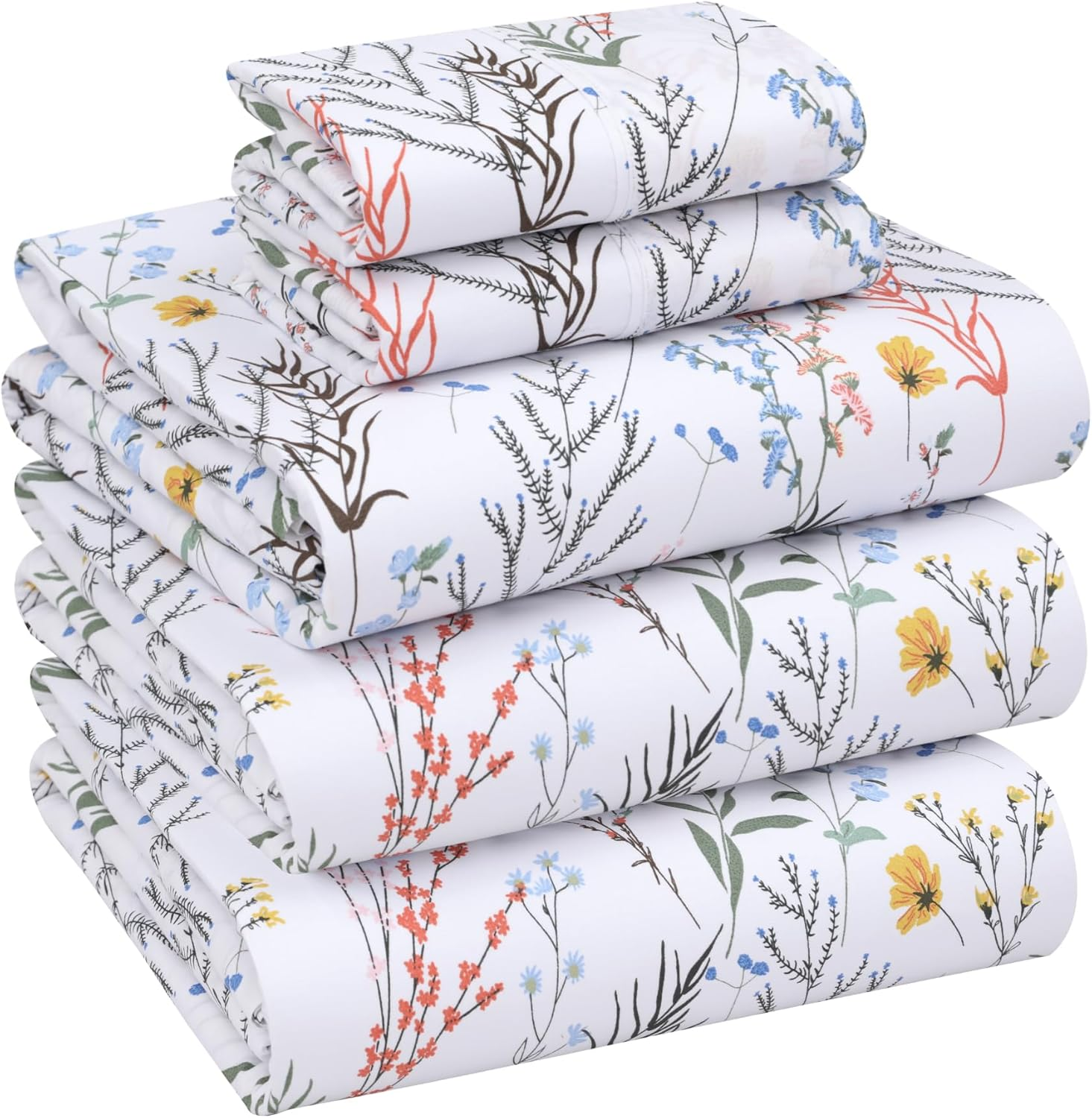 RUVANTI 100% Cotton King Size Sheets Set, 4 Pieces, Soft & Breathable Percale Weave Bedding, Deep Pocket 16", Hotel Standard, Crisp Cool Feel, Durable, Perfect Floral Bed Sheet, Aroma